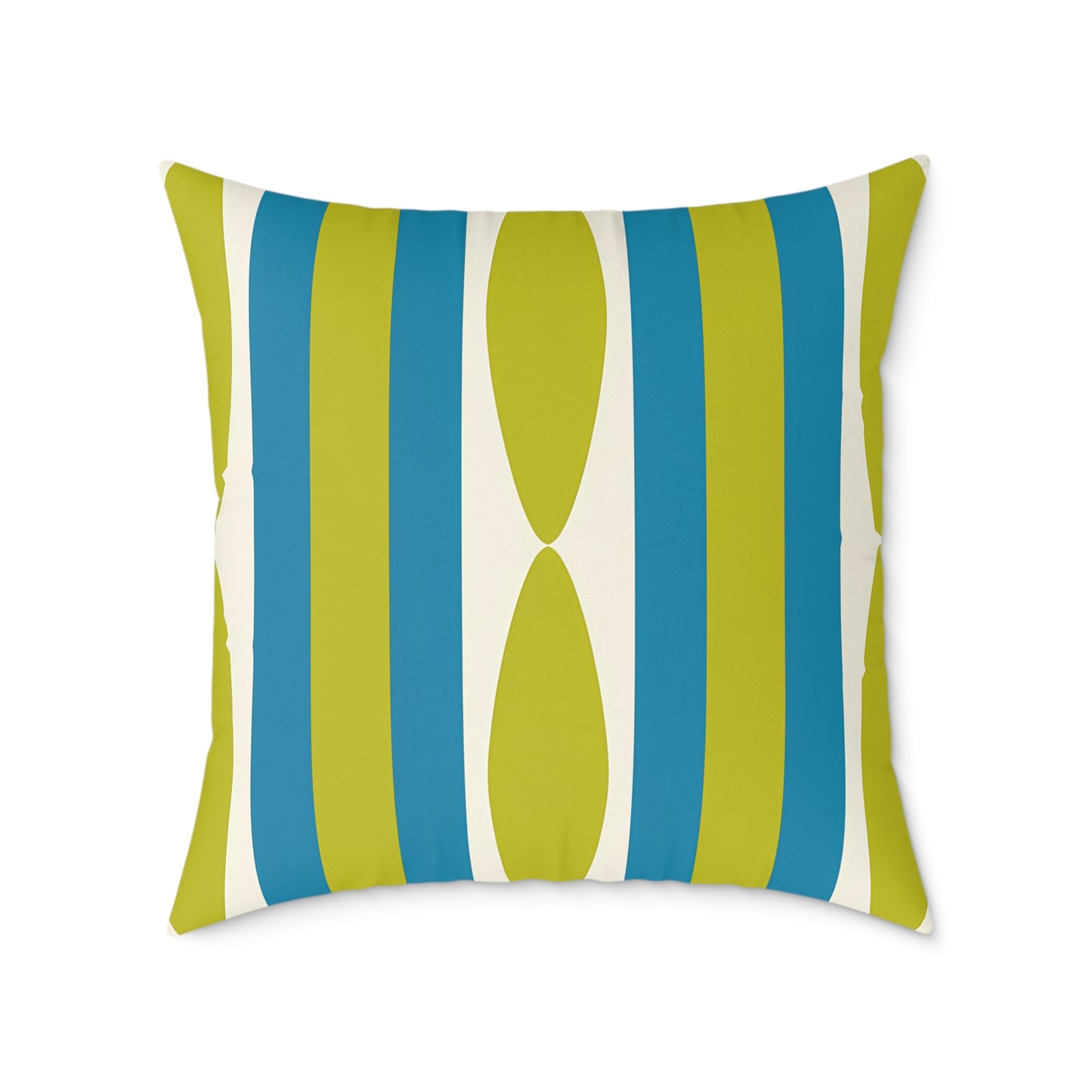 Mid Century Modern Stripe Pillow | Green and Cerulean Blue Geometric Retro Pattern