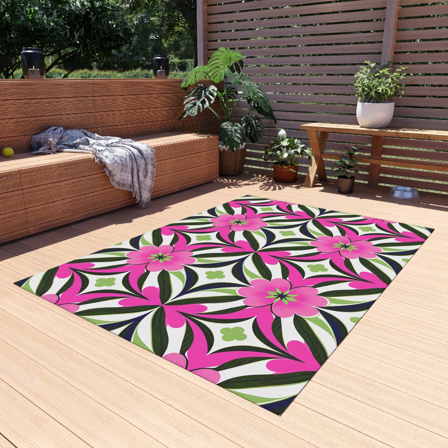 Vibrant Floral Outdoor Rug, Garden Mat, Patio Decor, Porch Rug, Boho Style, Summer Decoration, Outdoor Living
