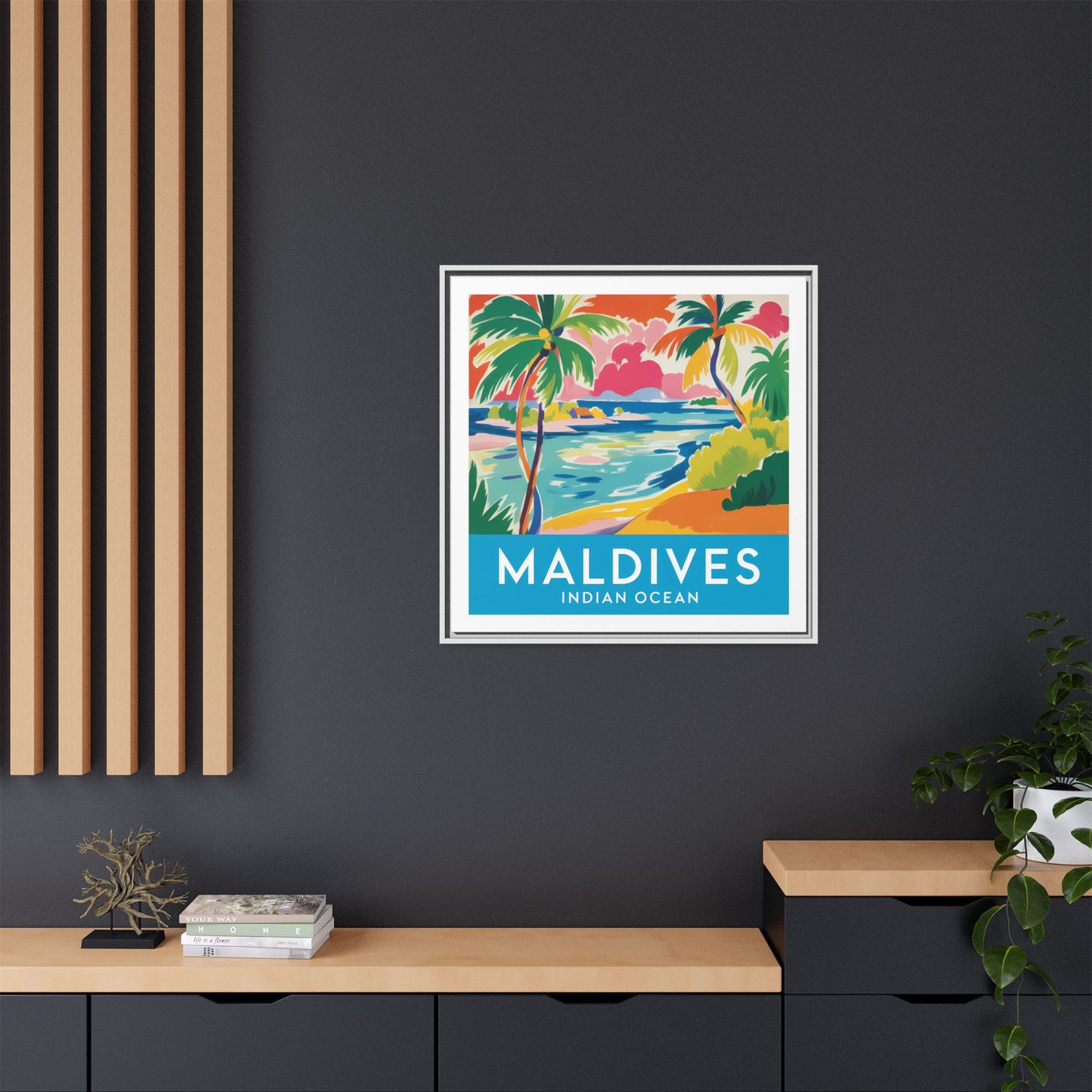 Maldives Beach Art Matte Canvas Framed | Tropical Island Wall Art