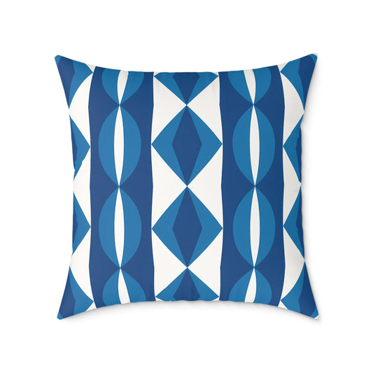 Blue White Geometric Pattern Pillow | Mid Century Modern Diamond Stripe