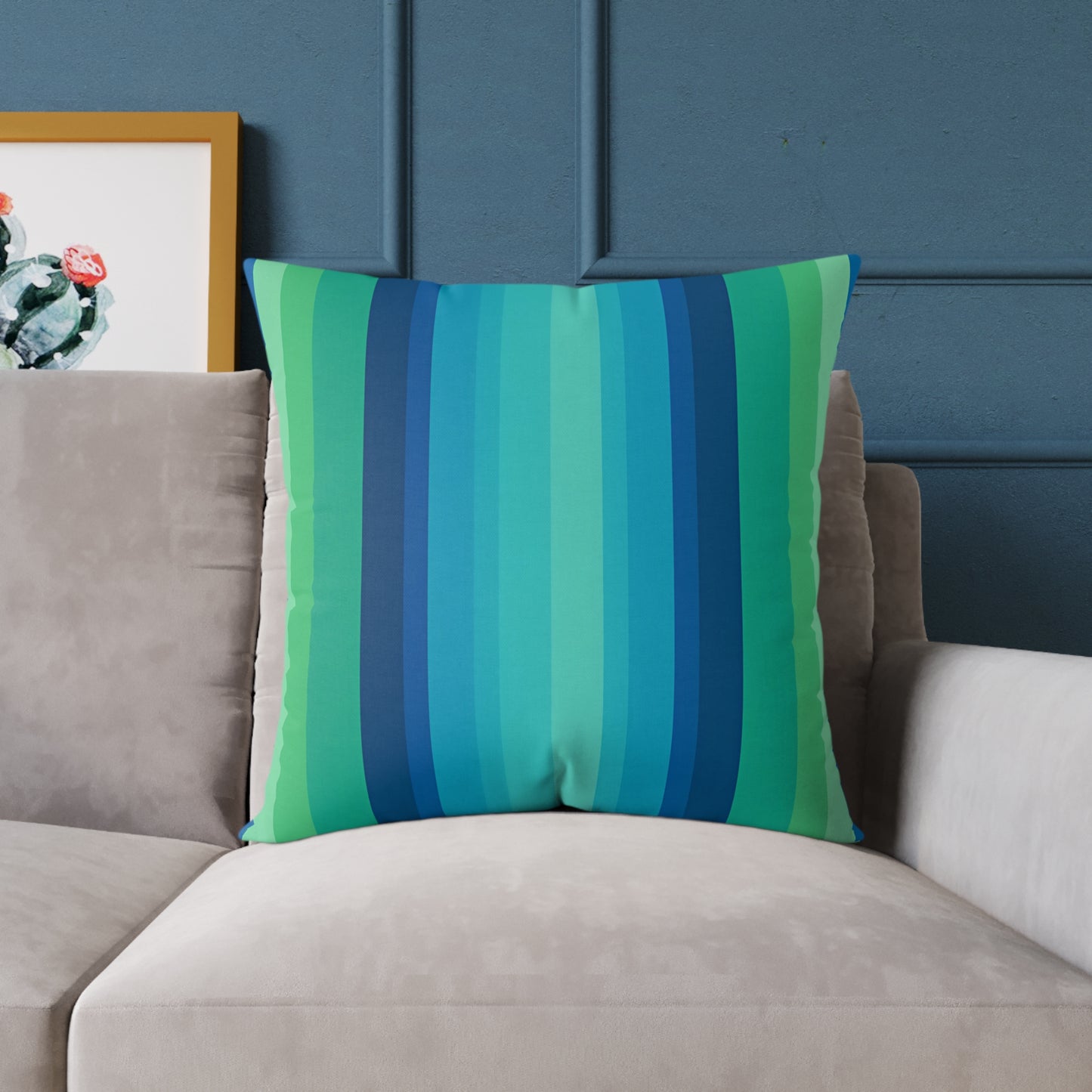 Teal Blue Green Stripe Square Pillow | Coastal Modern Throw Pillow