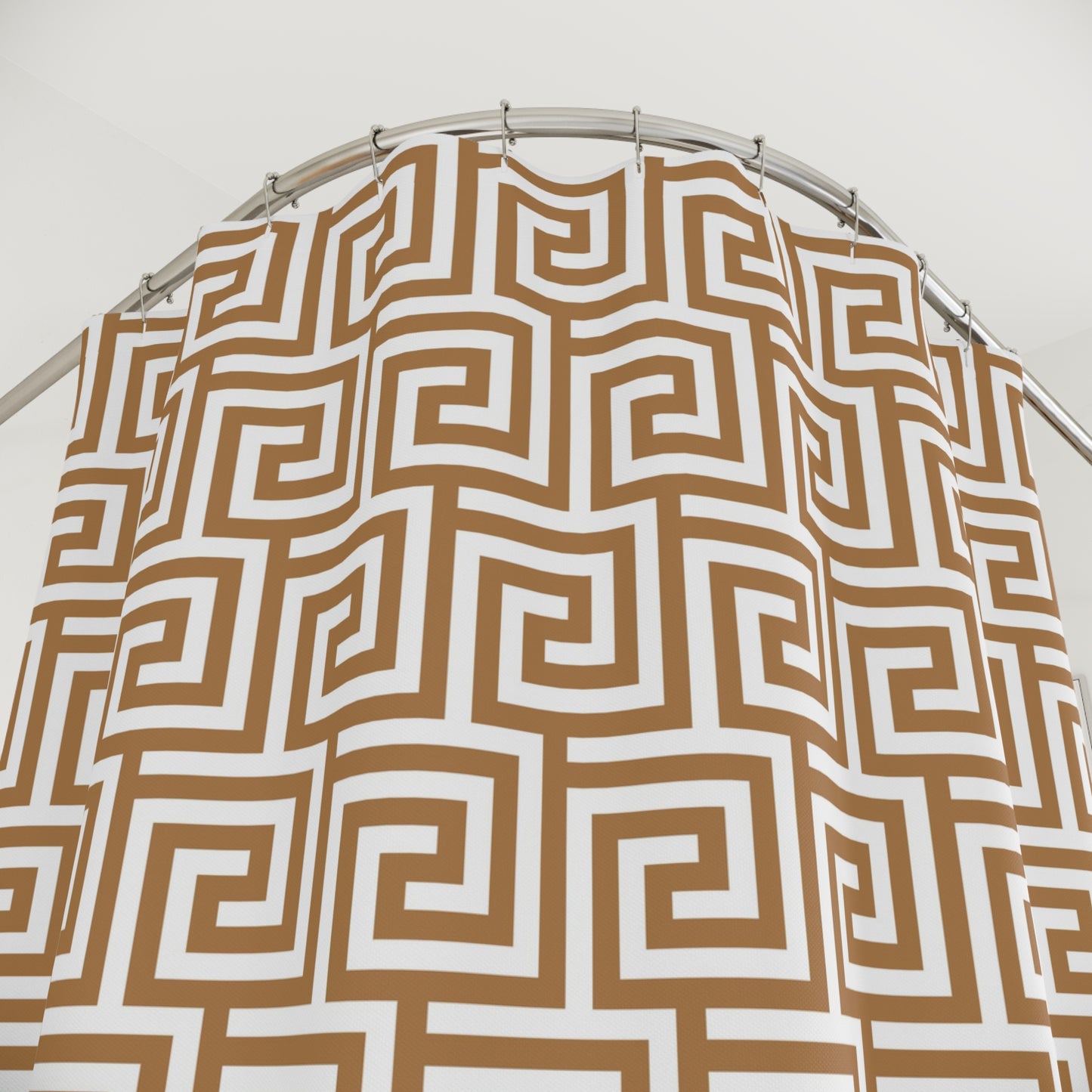 Light Brown and White Greek Key pattern Shower Curtain | Geometric Bathroom Decor Glam Bathroom Accessory
