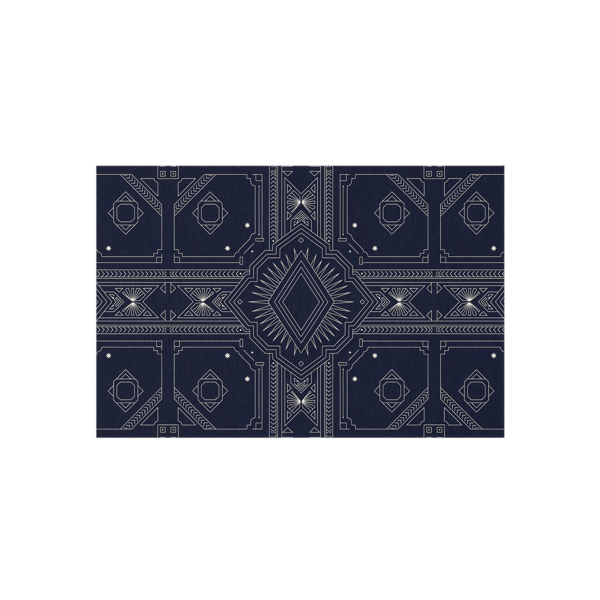 Geometric Aztec Pattern Outdoor Rug | Navy Diamond Porch Mat