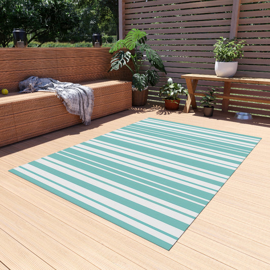 Aqua Stripe Outdoor/Indoor Rug | Teal Blue Striped Patio Mat