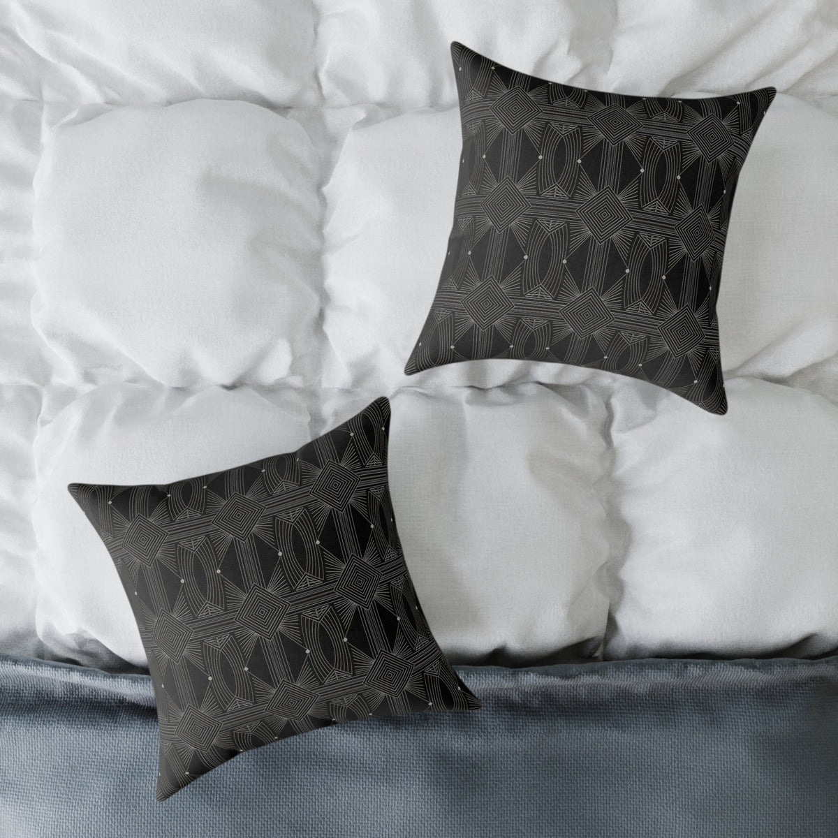 Geometric Black Tile Pattern Square Poly Canvas Pillow | Modern Decorative Throw