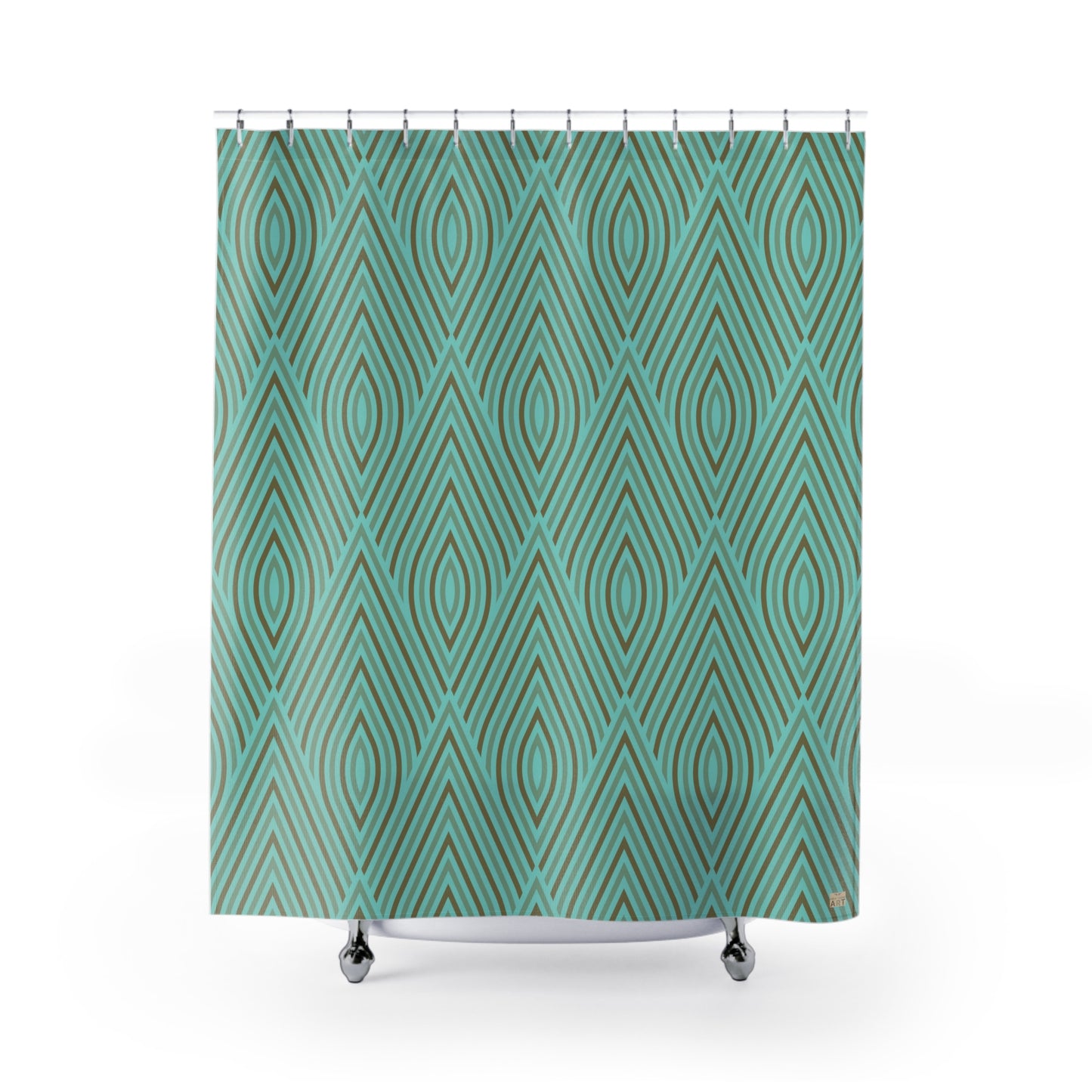 Retro Style Teal Retro Geometric Pattern Shower Curtain | Mid Century Modern, Stylish Home Decor