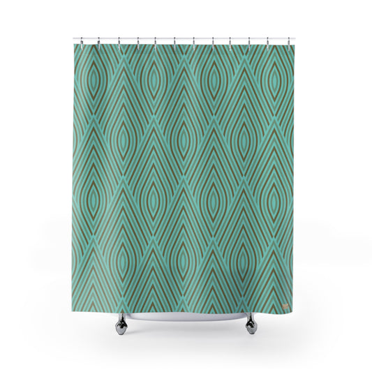 Retro Style Teal Retro Geometric Pattern Shower Curtain | Mid Century Modern, Stylish Home Decor