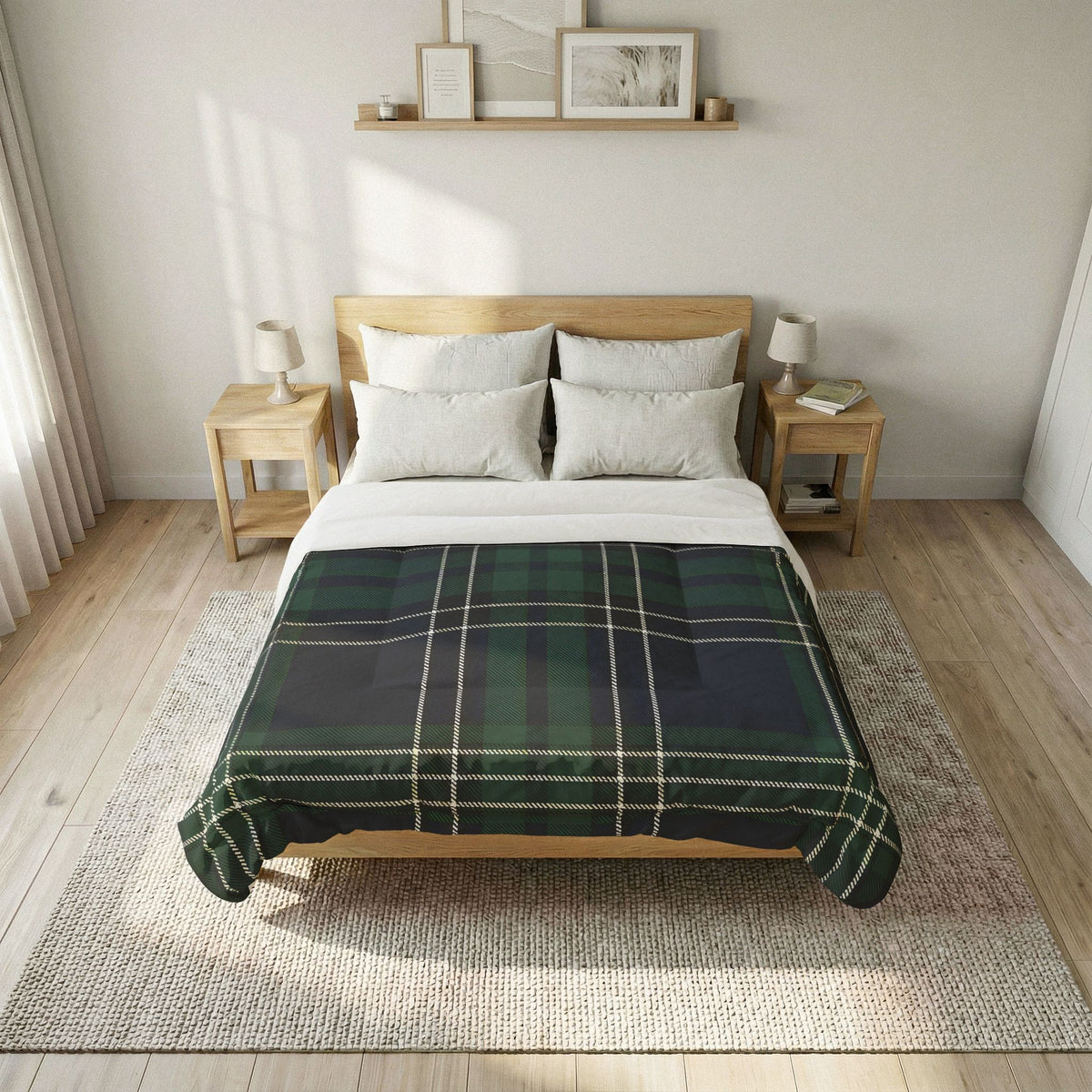 Green Navy Tartan Plaid Cotton Comforter | Classic Plaid Bedding