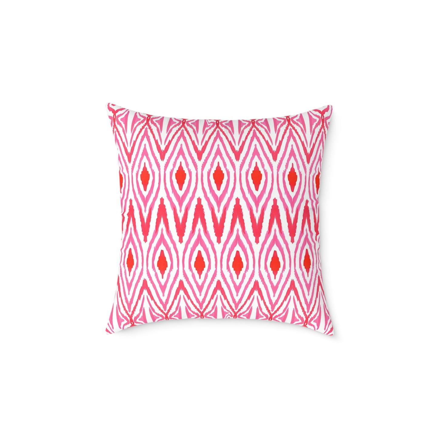 Pink and Orange Ikat Pattern Square Pillow | Geometric Throw Pillow