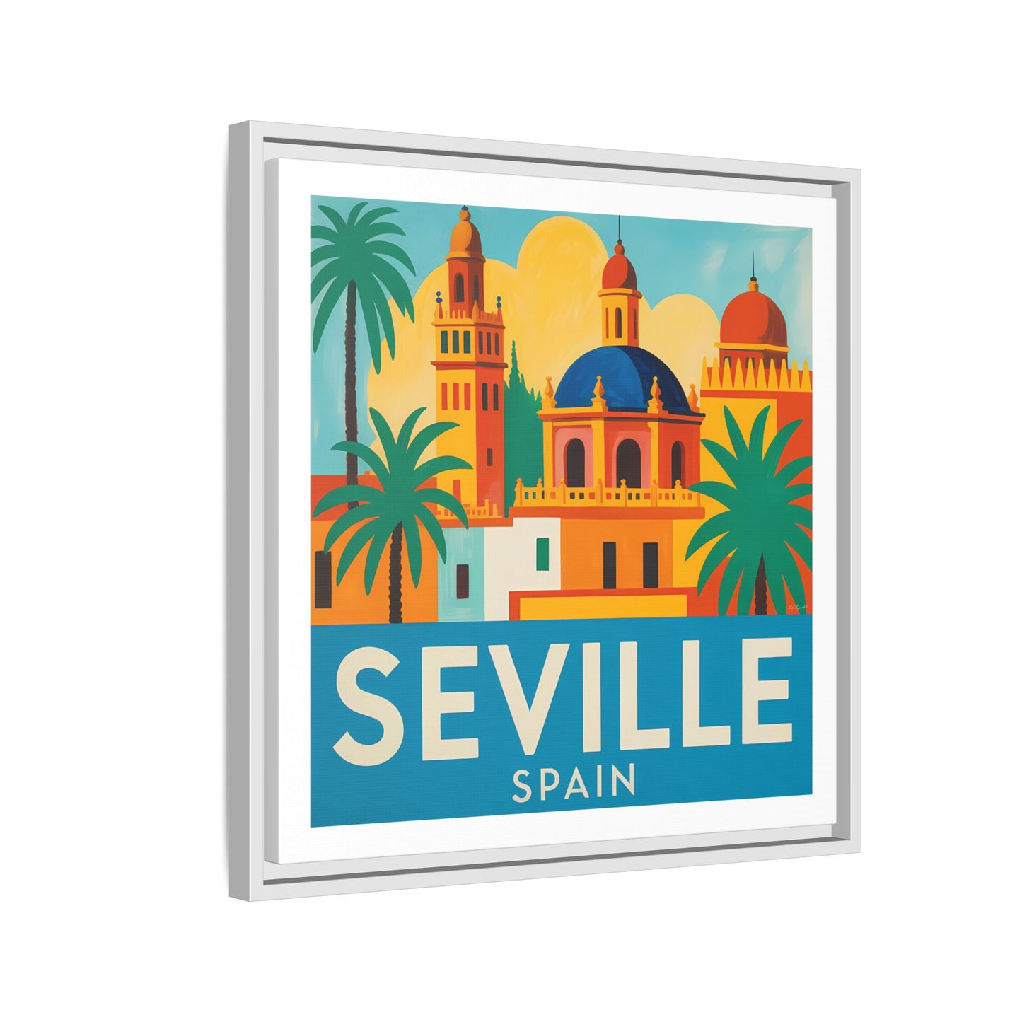 Seville Spain Vintage Travel Look Matte Canvas Wall Art Framed