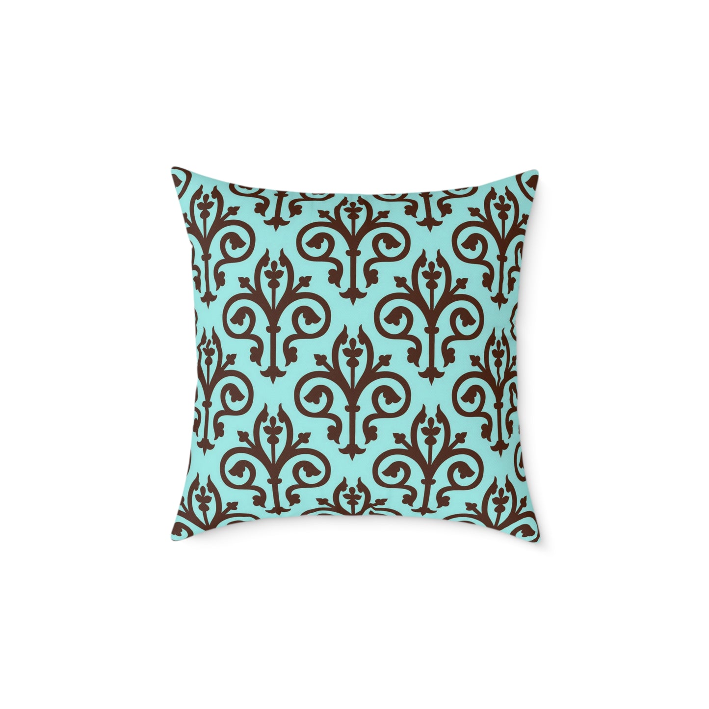 Turquoise Brown Damask Square Pillow | Decorative Throw Pillow