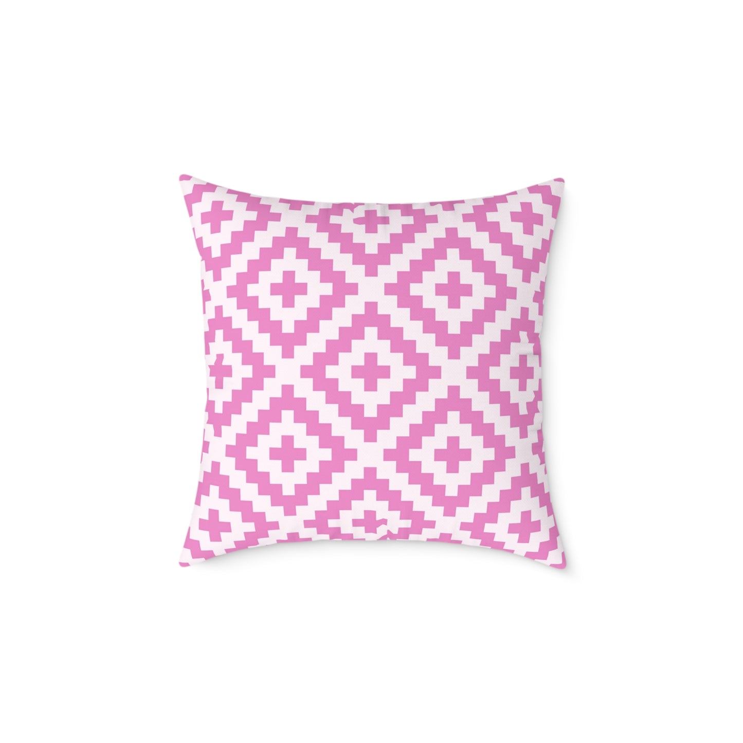 Pink White Geometric Boho Native American Diamond Pattern Pillow | Square Accent Cushion