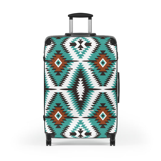 Southwestern Aztec Pattern Suitcase | Turquoise Brown Geometric Luggage