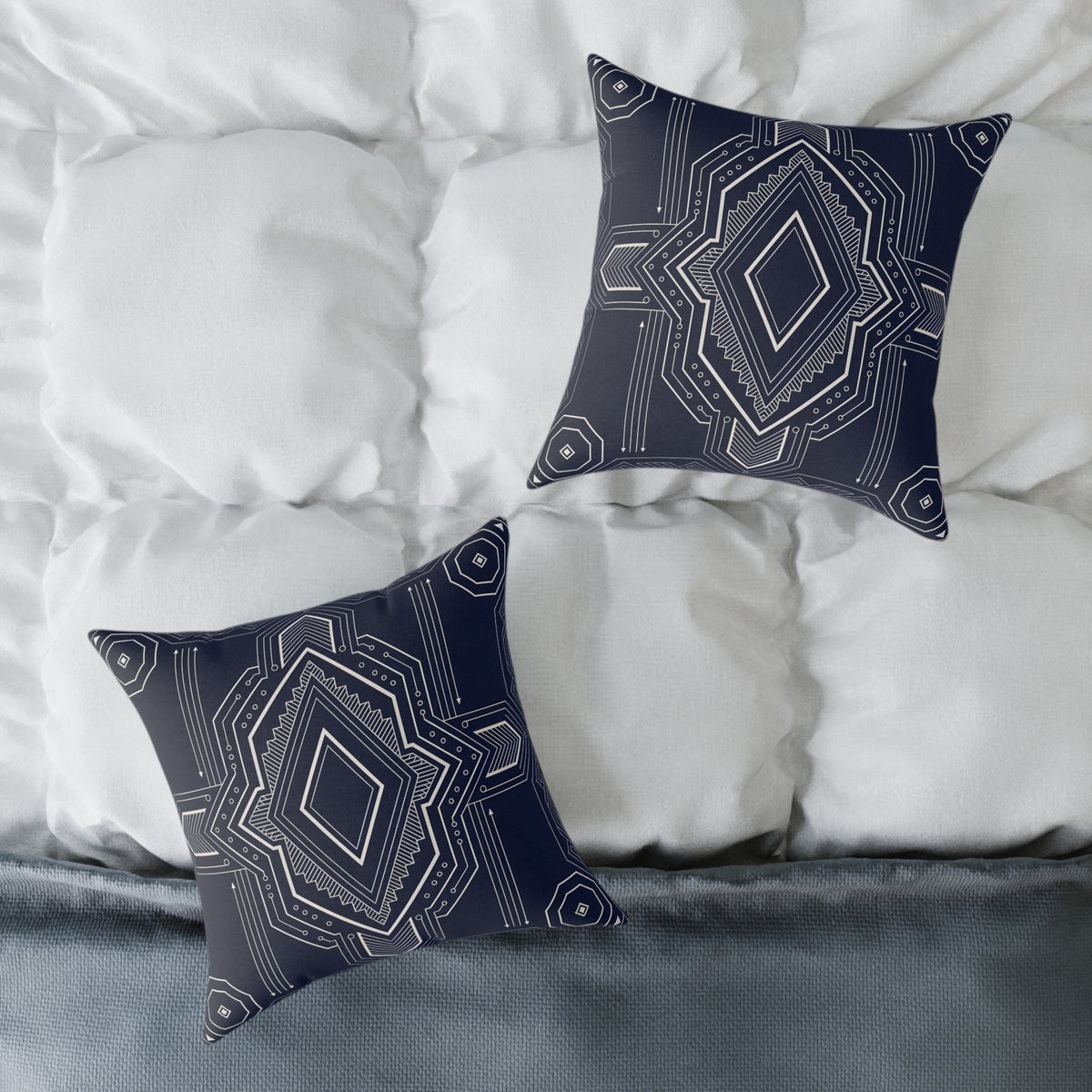 Geometric Diamond Pattern Square Poly Canvas Pillow | Navy Aztec Throw Pillow