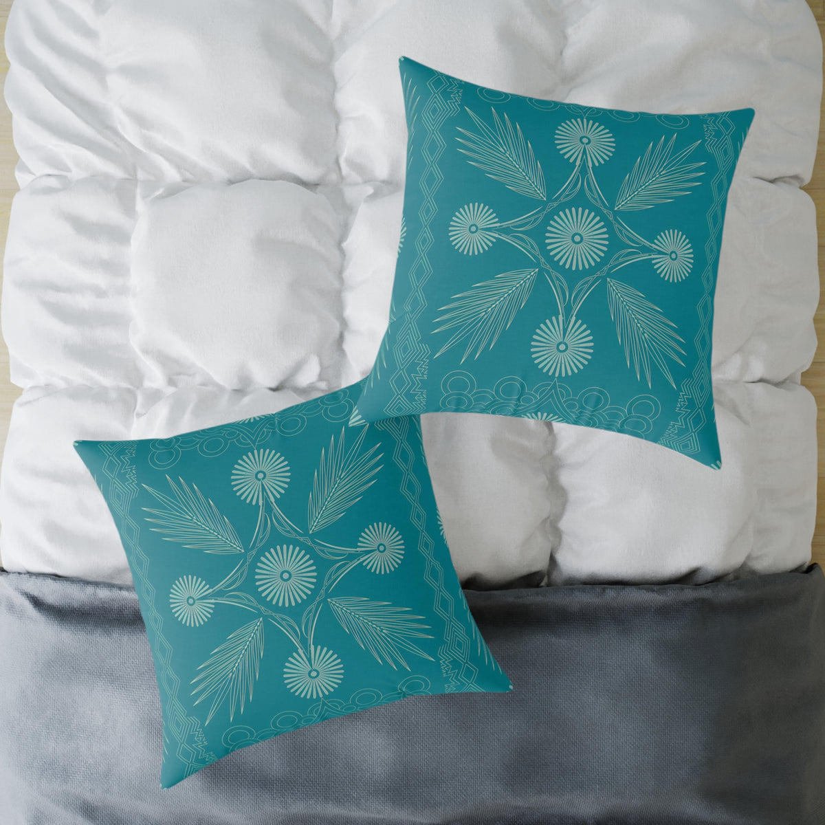Teal Botanical Mandala Square Pillow | Poly Canvas Decorative Pillow