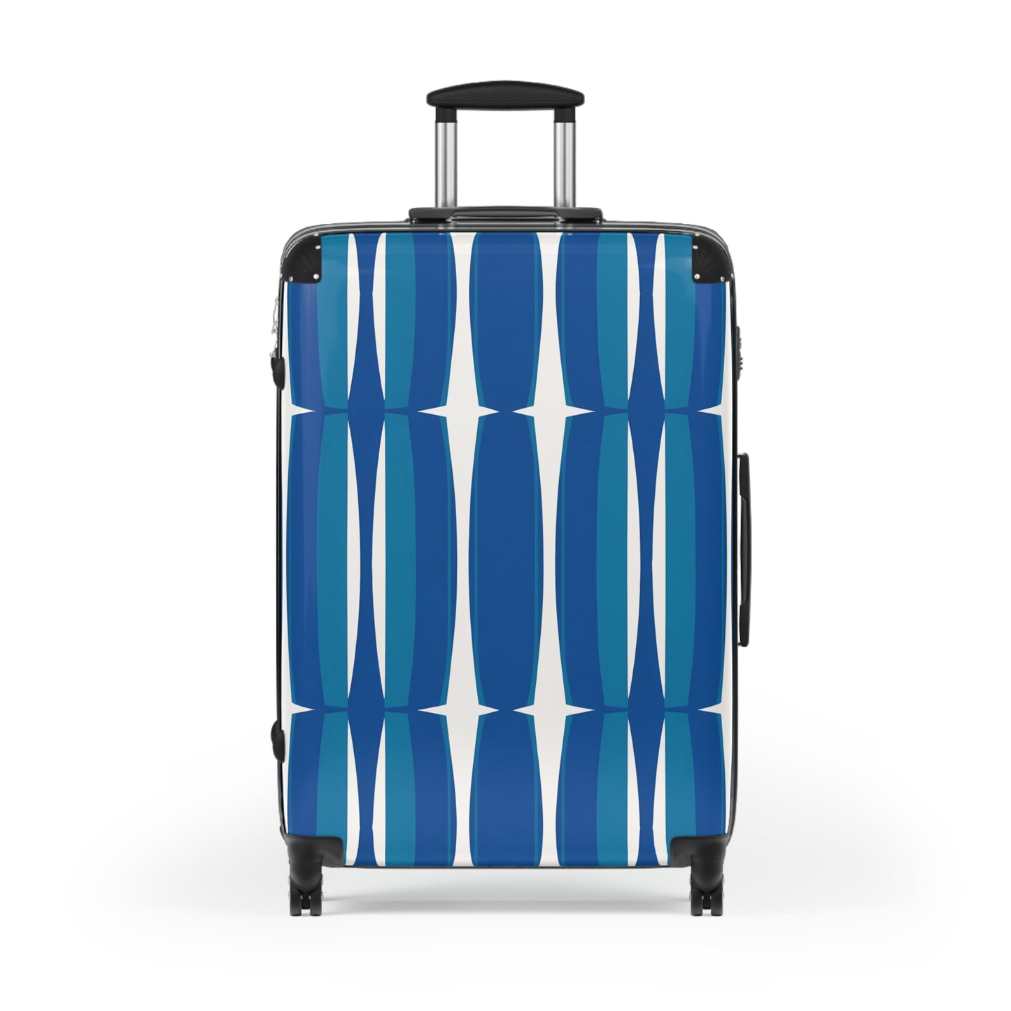 Blue Mid-Century Geometric Suitcase | Retro Stripe Luggage