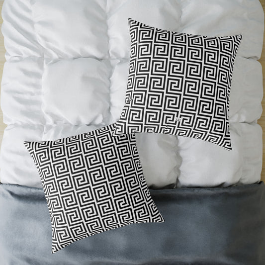 Greek Key Pattern Square Poly Canvas Pillow | Black White Geometric Throw Pillow