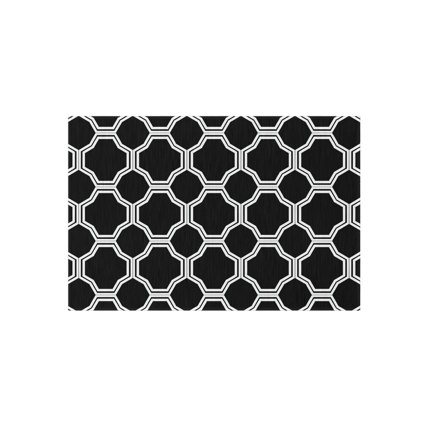 Black Geometric Trellis Outdoor/Indoor Rug | Octagon Pattern Patio Mat