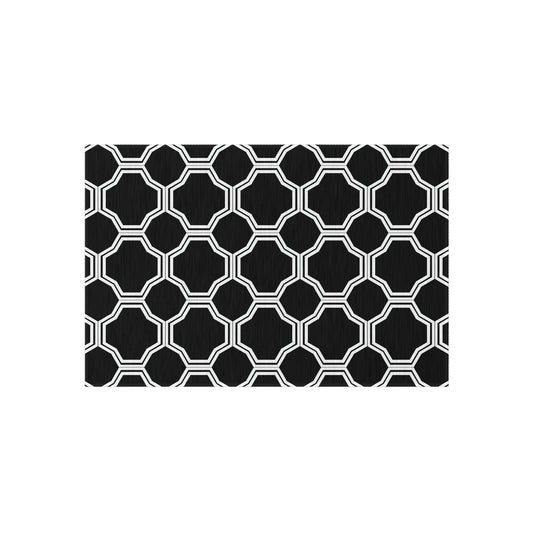 Black Geometric Trellis Outdoor/Indoor Rug | Octagon Pattern Patio Mat