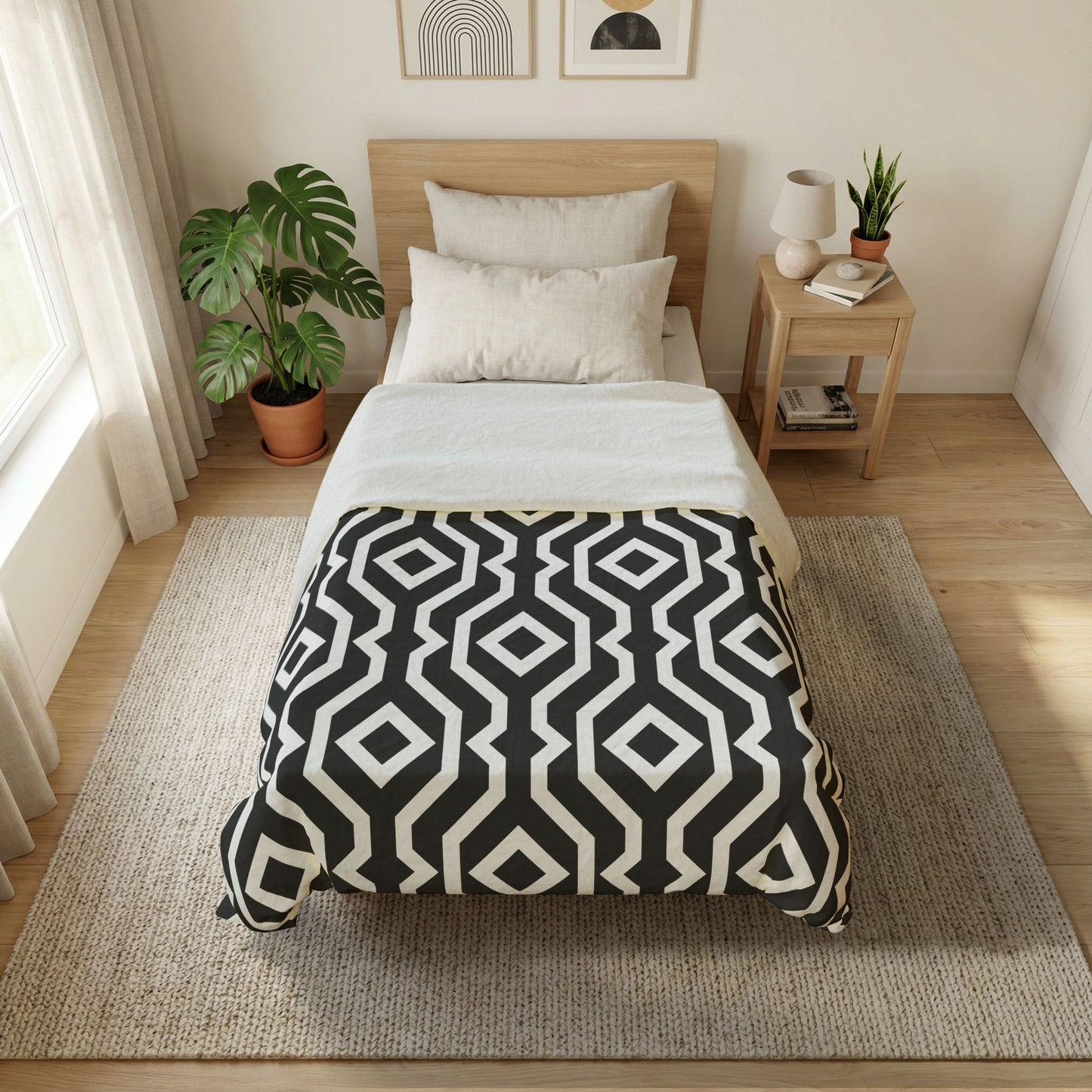 Geometric Hexagon Pattern Cotton Duvet Cover | Black White Modern Bedding