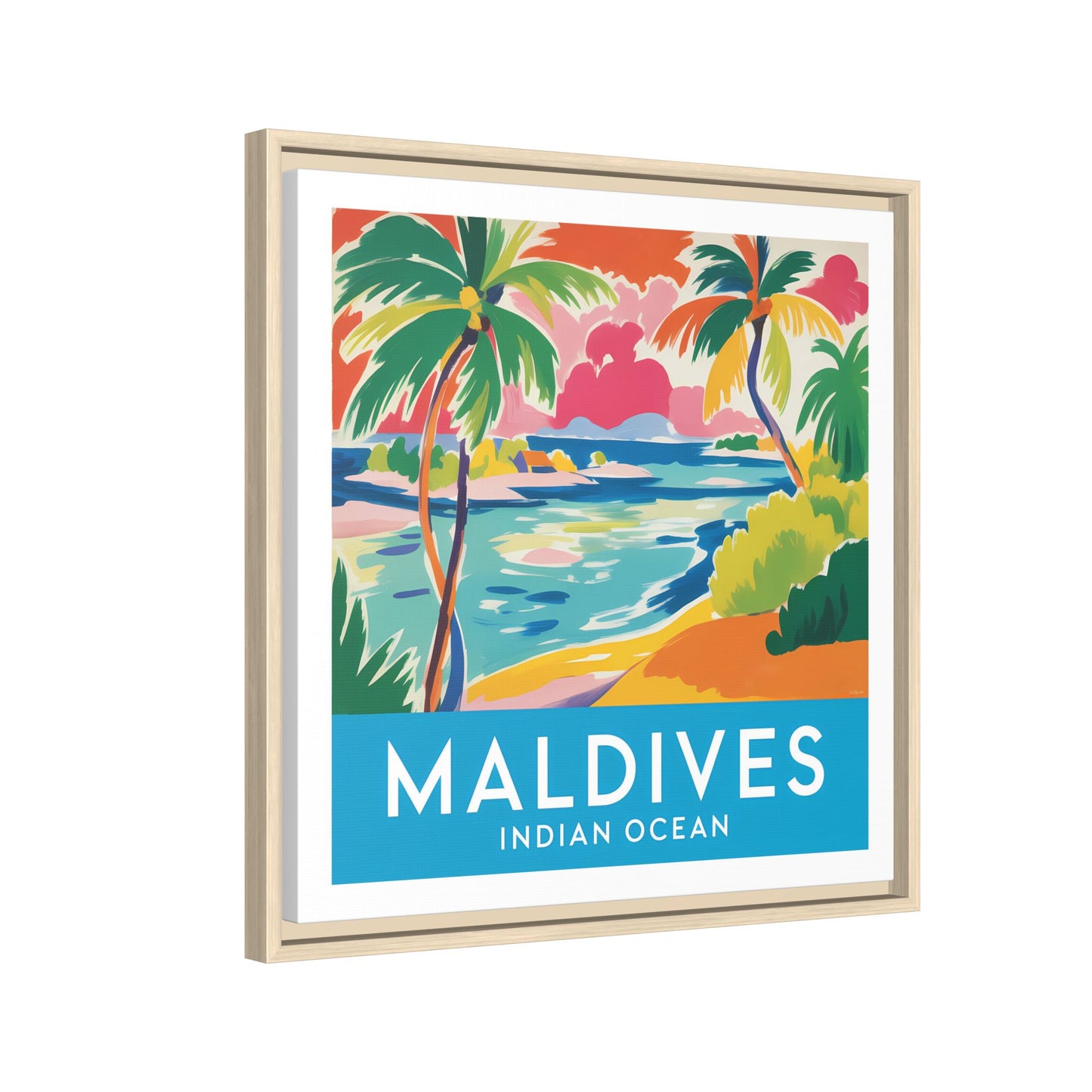 Maldives Beach Art Matte Canvas Framed | Tropical Island Wall Art