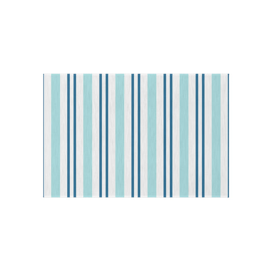 Blue White Striped Coastal Pattern Outdoor Rug | Patio Mat