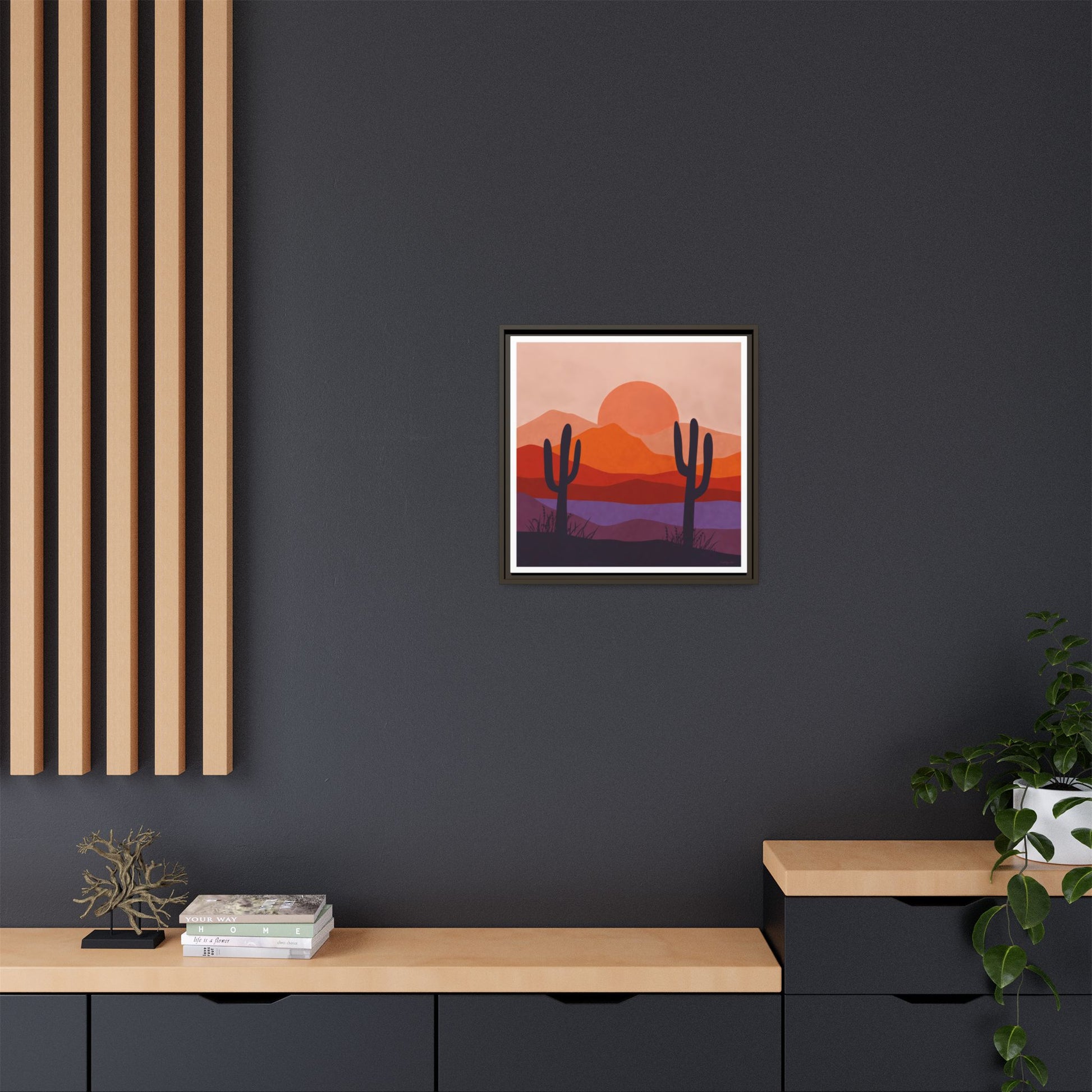 Desert Sunset Framed Canvas Art, Boho Home Decor, Nature Wall Art, Cactus Print, Warm Colorful Wall Decor, Housewarming Gift - LOLA VEGAS ART