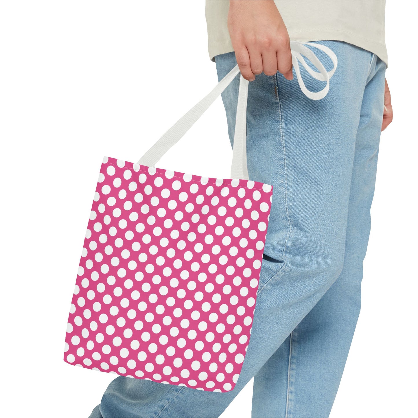 Chic Pink and White Polka Dot Tote Bag, Fun Grocery Bag, Stylish Beach Tote, Trendy Shopping Bag, Cute Gift for Her, Summer Accessories