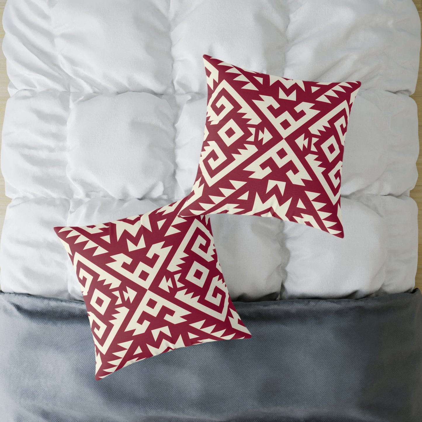 Burgundy Aztec Boho Geometric Pillow | Square Throw Pillow