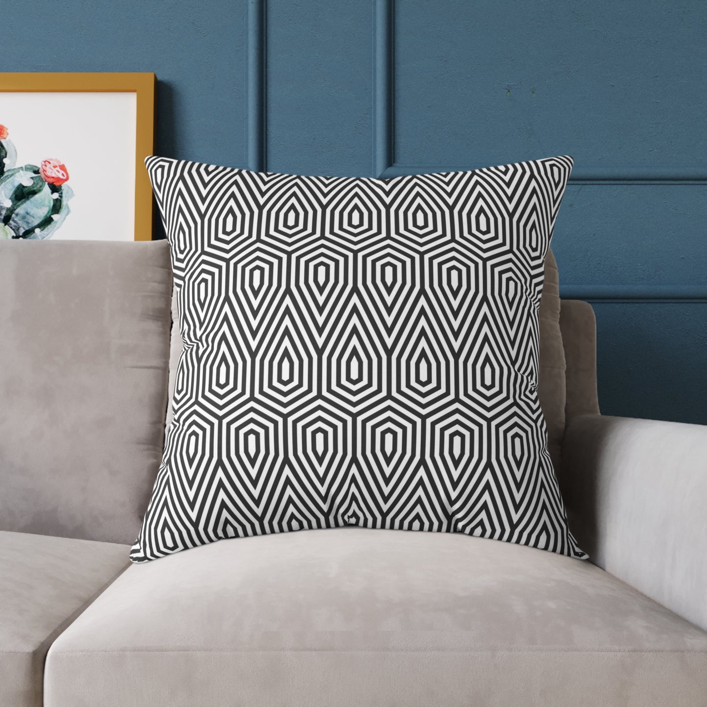 Geometric Hexagon Pattern Square Pillow | Black White Modern Throw, Modern Home Decor, Square Cushion, Accent Home Accessories, Gift for Her