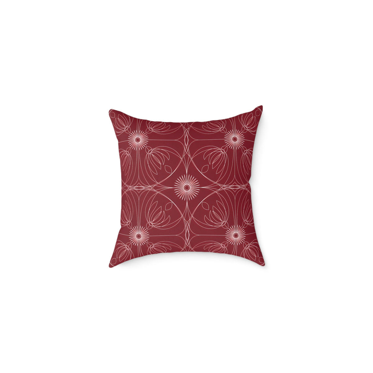Red Floral Geometric Pattern Pillow | Square Throw Pillow
