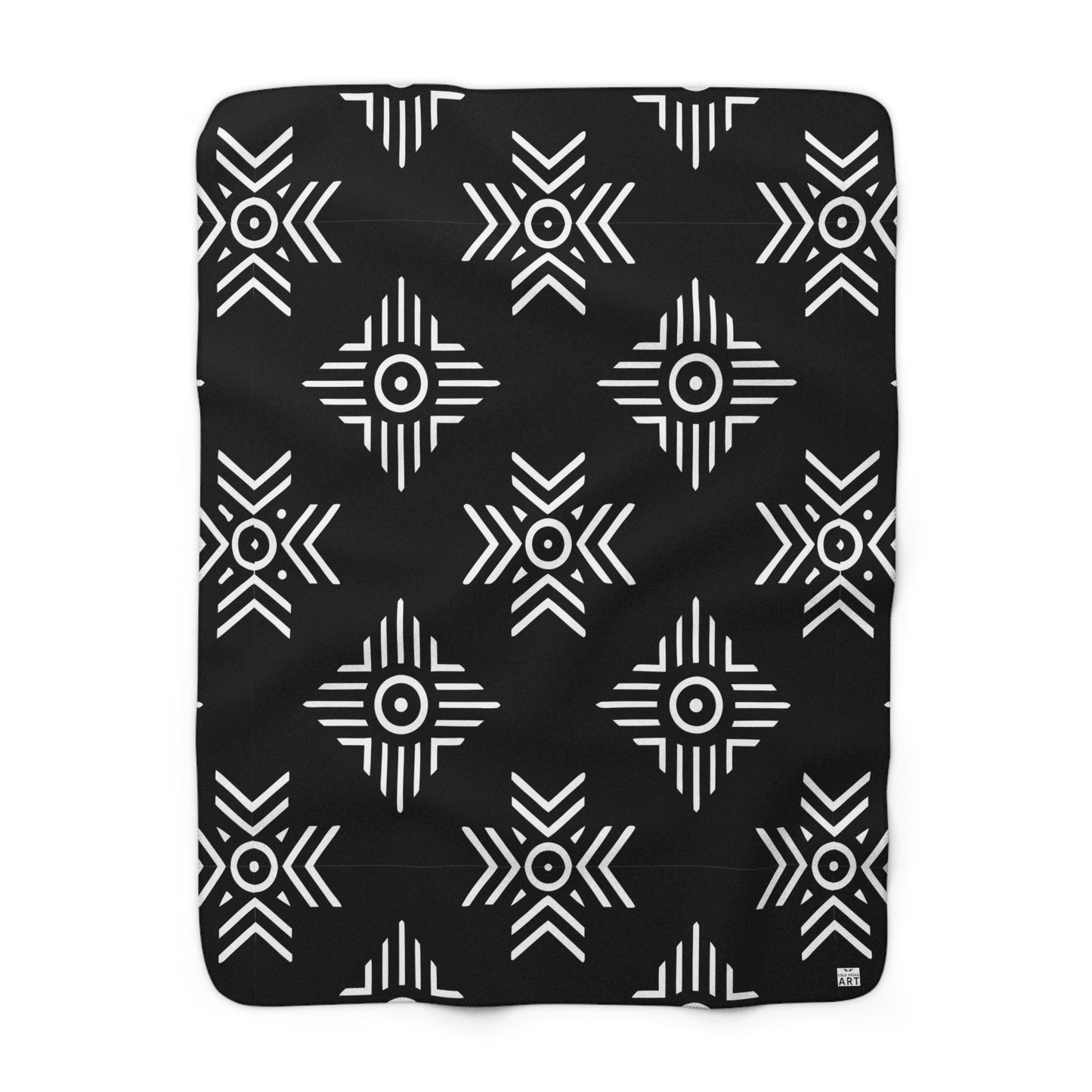 Black White Tribal Geometric Pattern Sherpa Blanket | Aztec Inspired Throw
