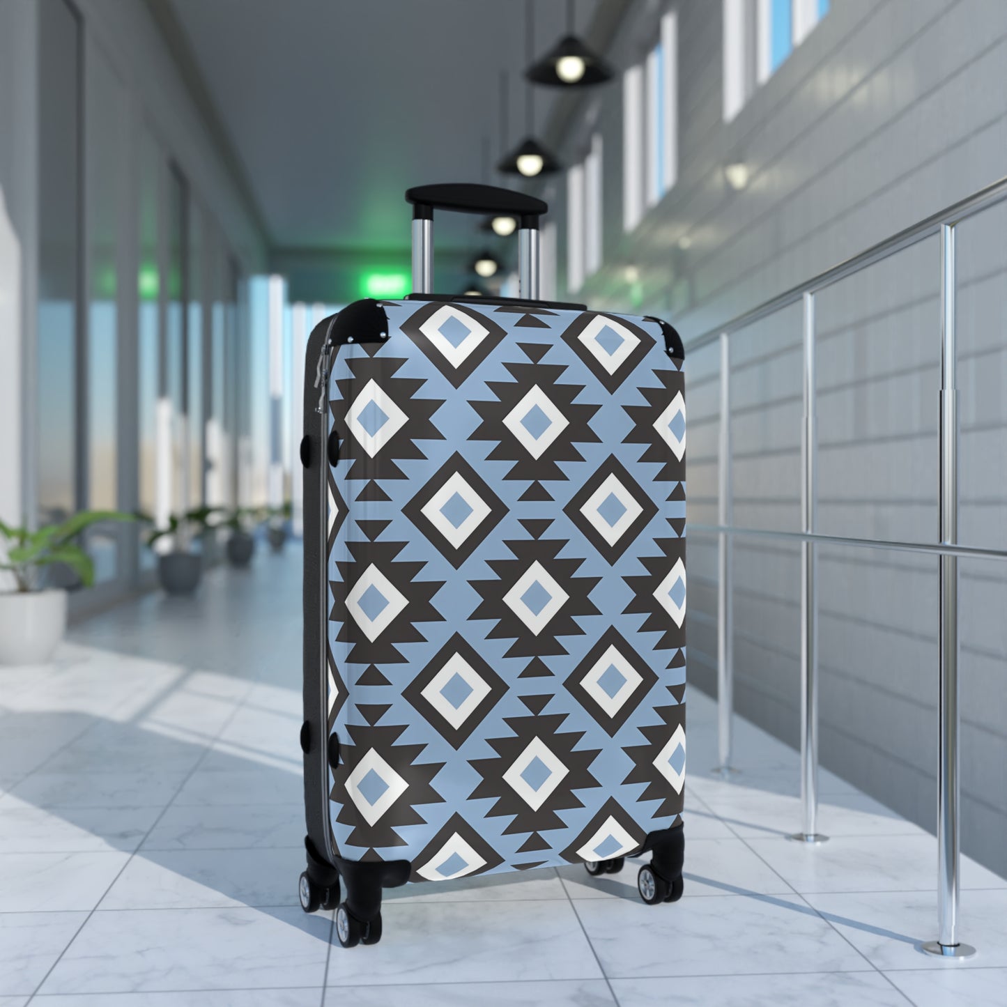 Southwestern Diamond Pattern Suitcase | Blue Aztec Luggage