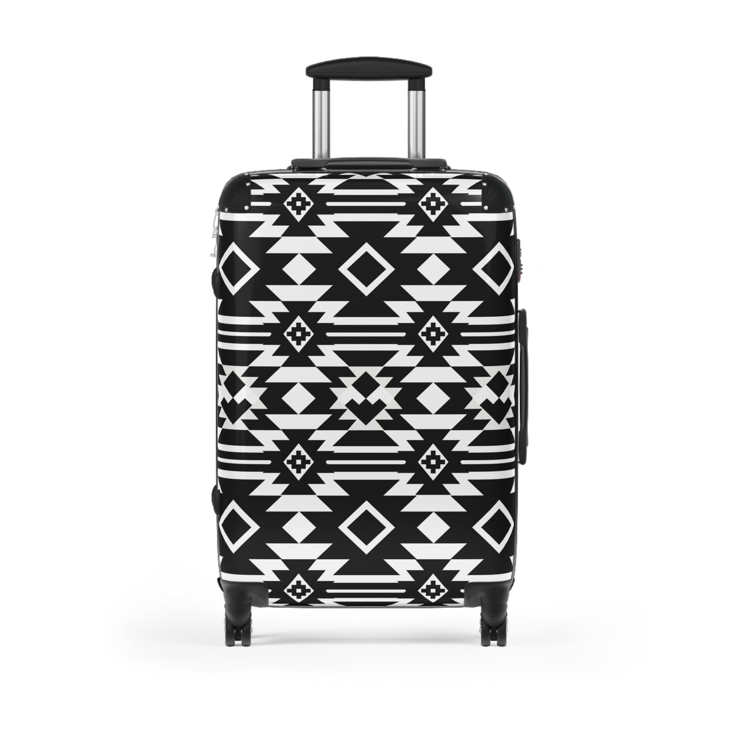 Black White Aztec Geometric Suitcase | Tribal Pattern Luggage