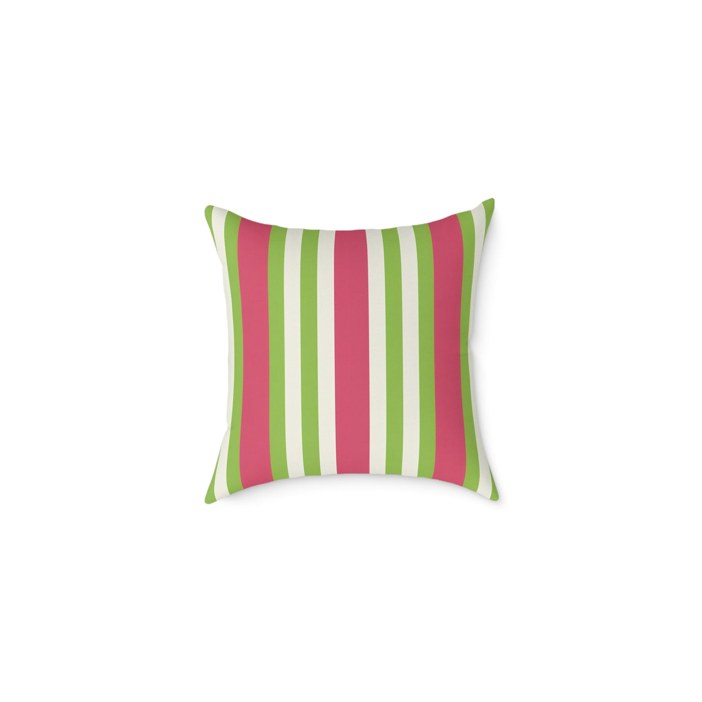 Watermelon Pink Green Vertical Stripe Pillow | Square Poly Canvas Pillow