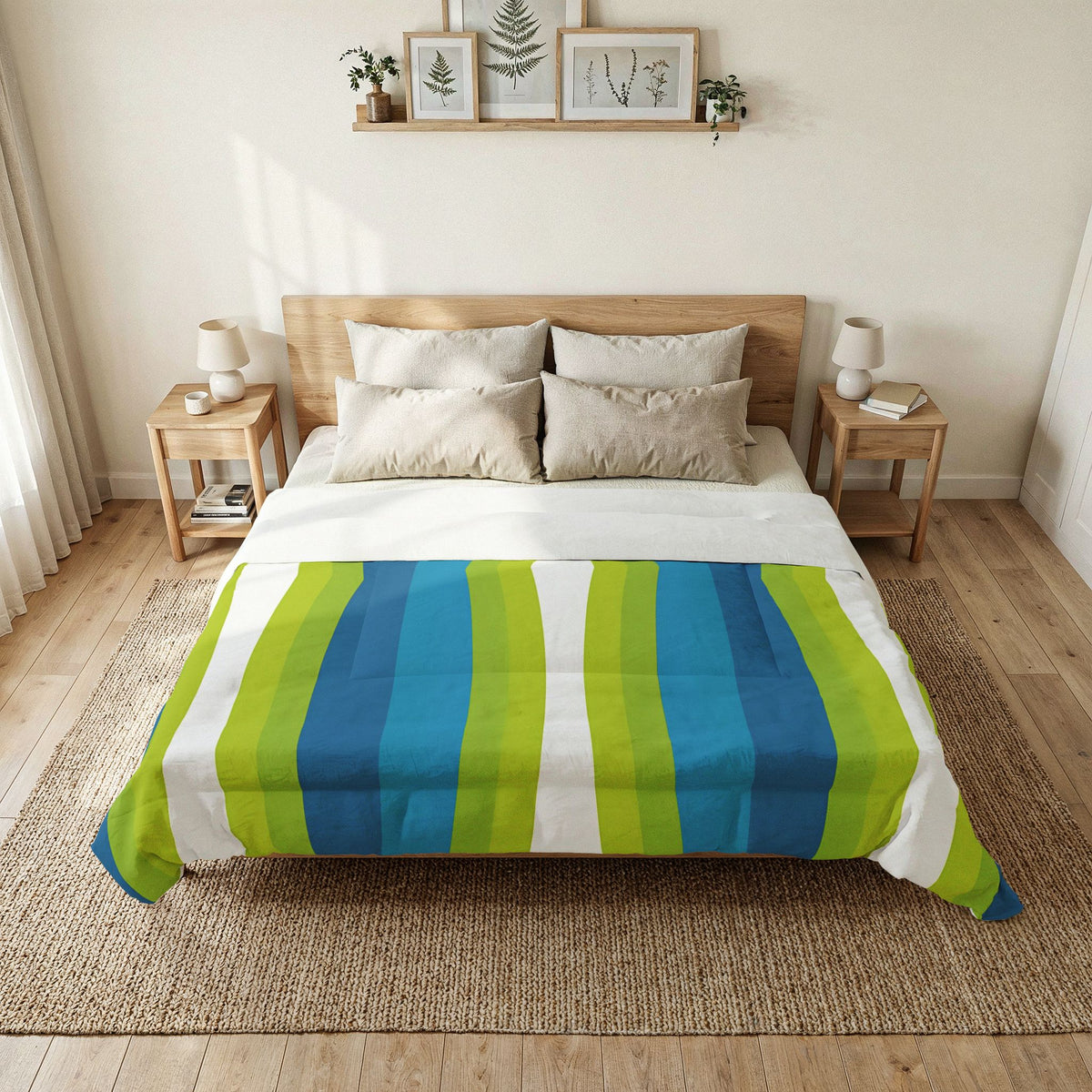 Blue Green Striped Wave Comforter | Cotton Comforter