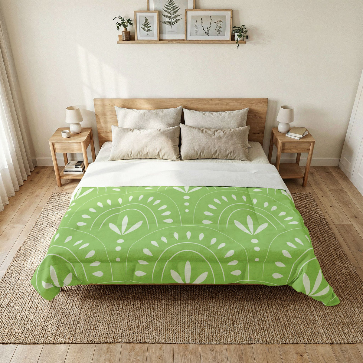 Green Boho Floral Pattern Comforter | Cotton Comforter