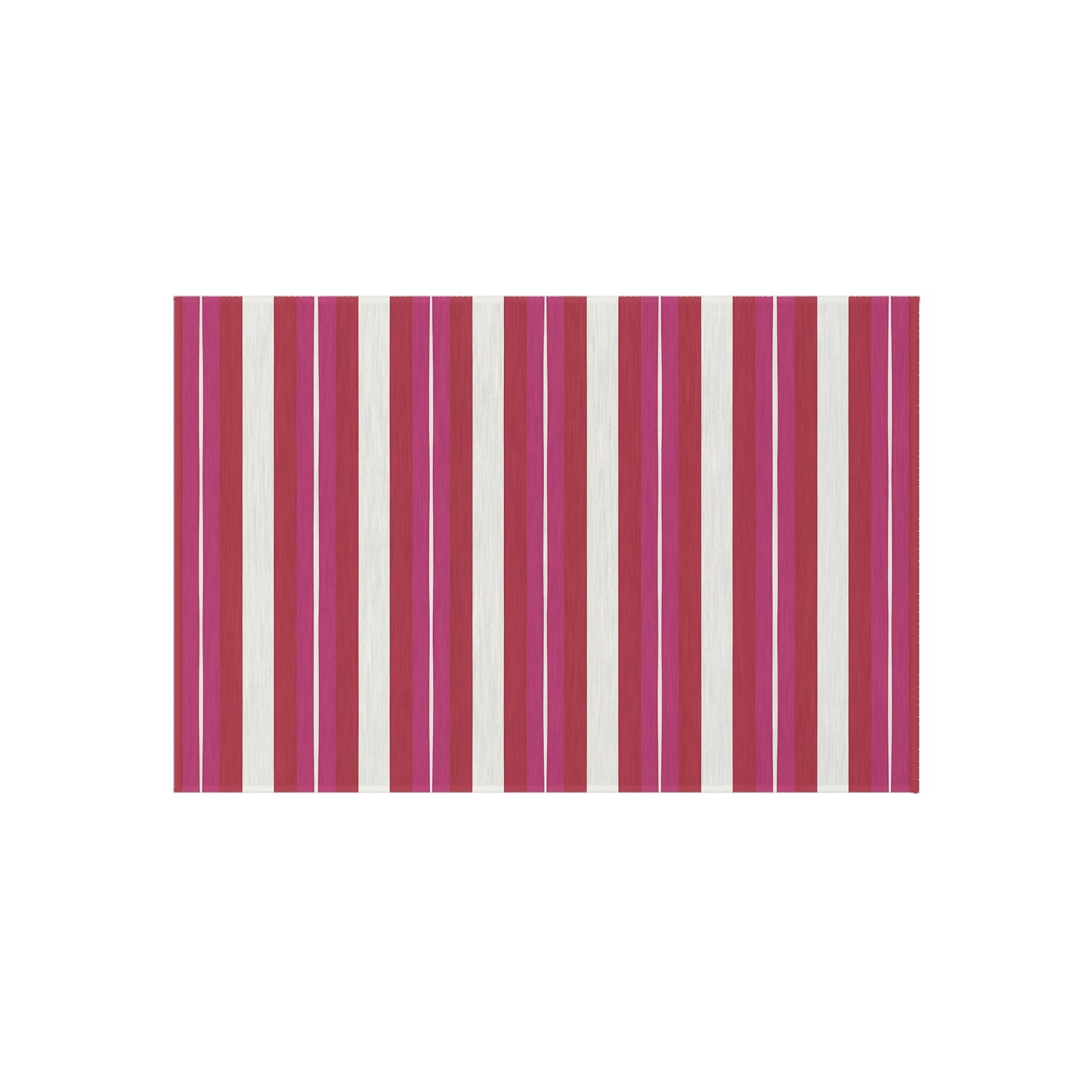 Red Pink White Stripe Outdoor Rug | Patio Floor Mat, Weatherproof Stripe Design