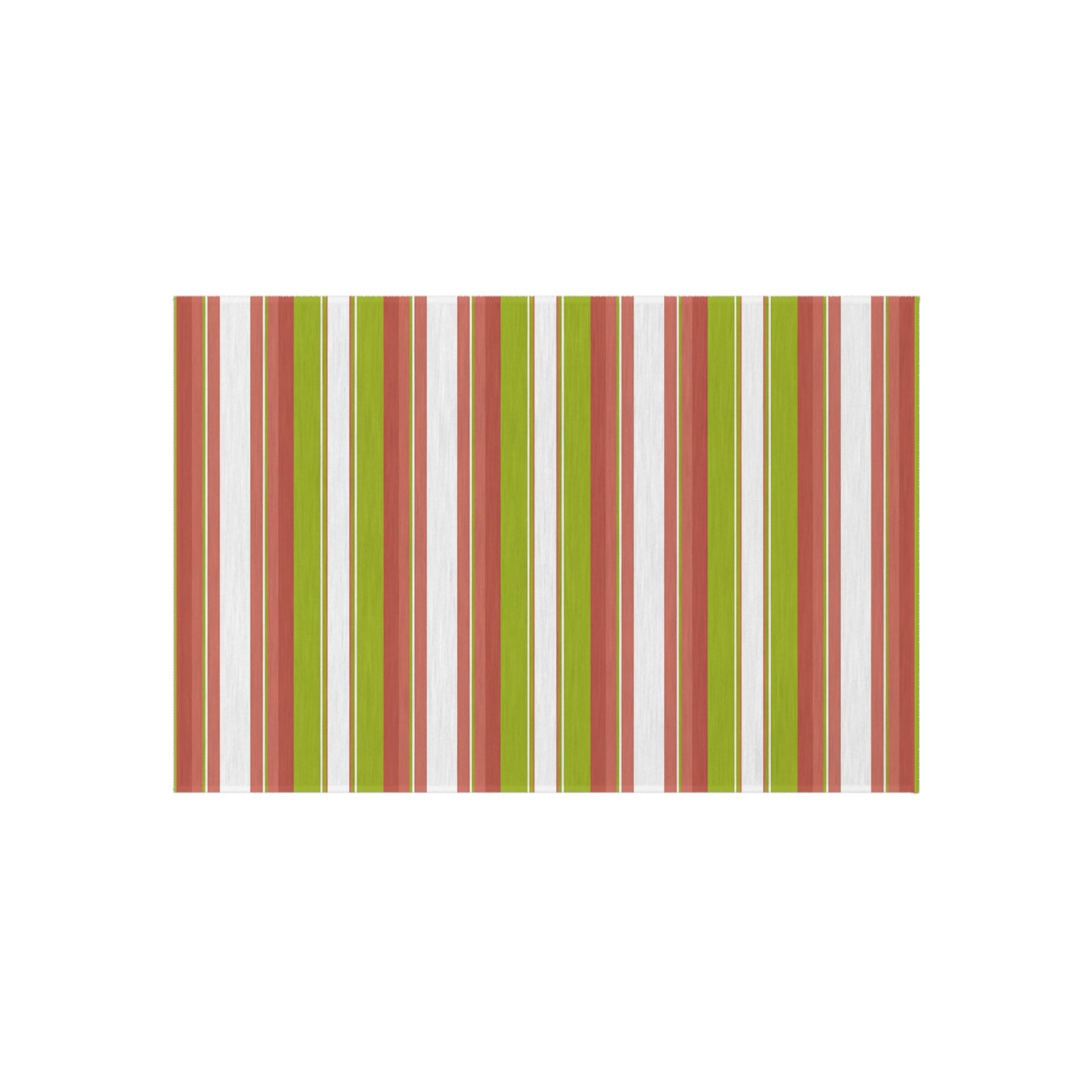Green Red White Stripe Outdoor/Indoor Rug | Patio Deck Mat, Weatherproof Striped Rug