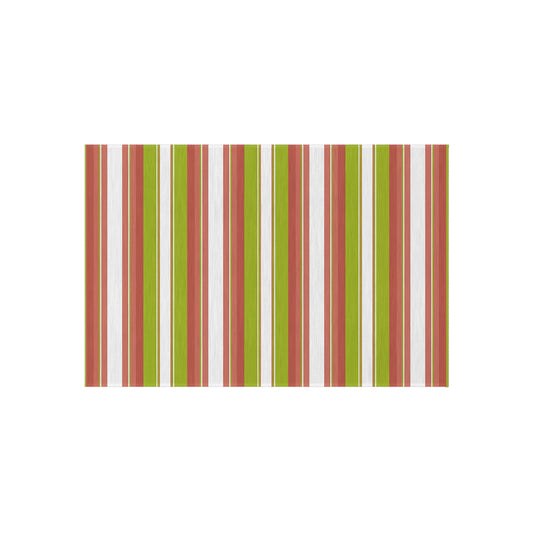Green Red White Stripe Outdoor/Indoor Rug | Patio Deck Mat, Weatherproof Striped Rug