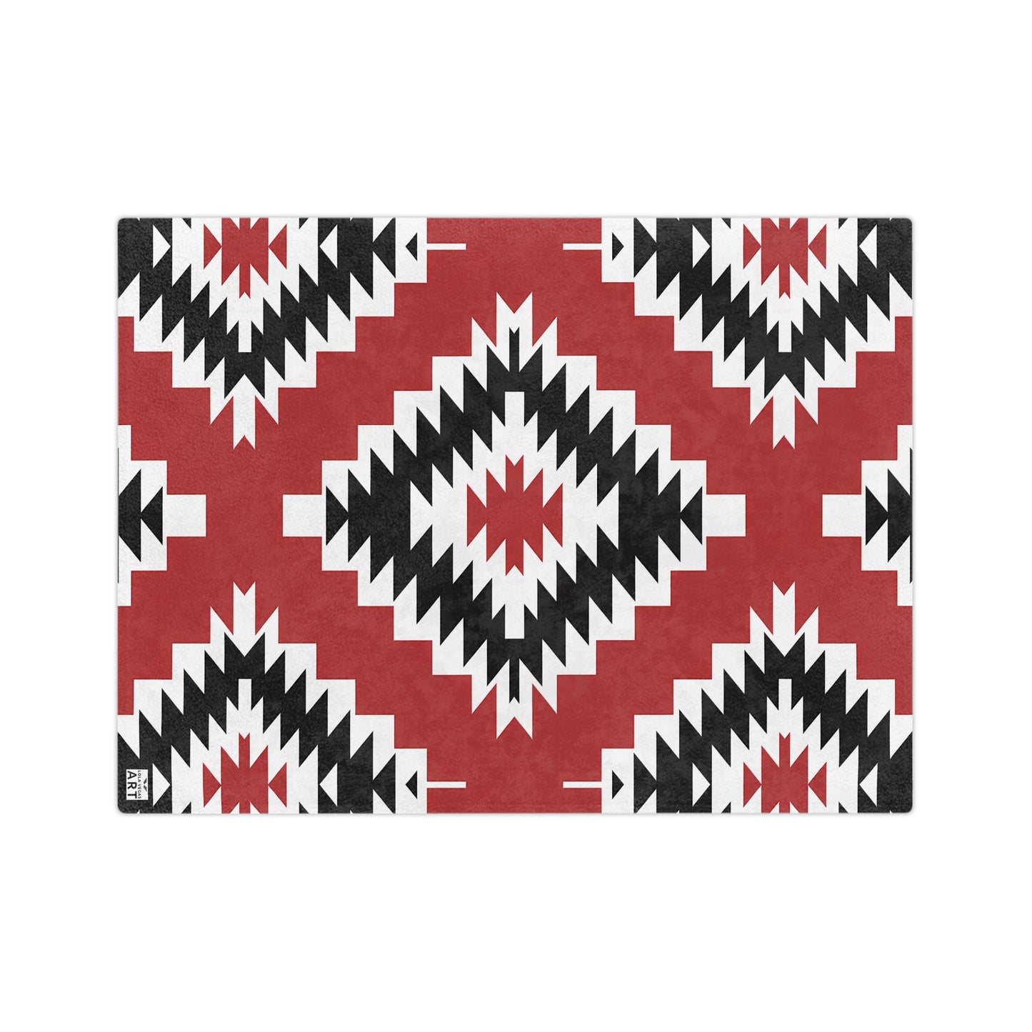 Southwest Diamond Aztec Velveteen Microfiber Blanket | Red Black Geometric