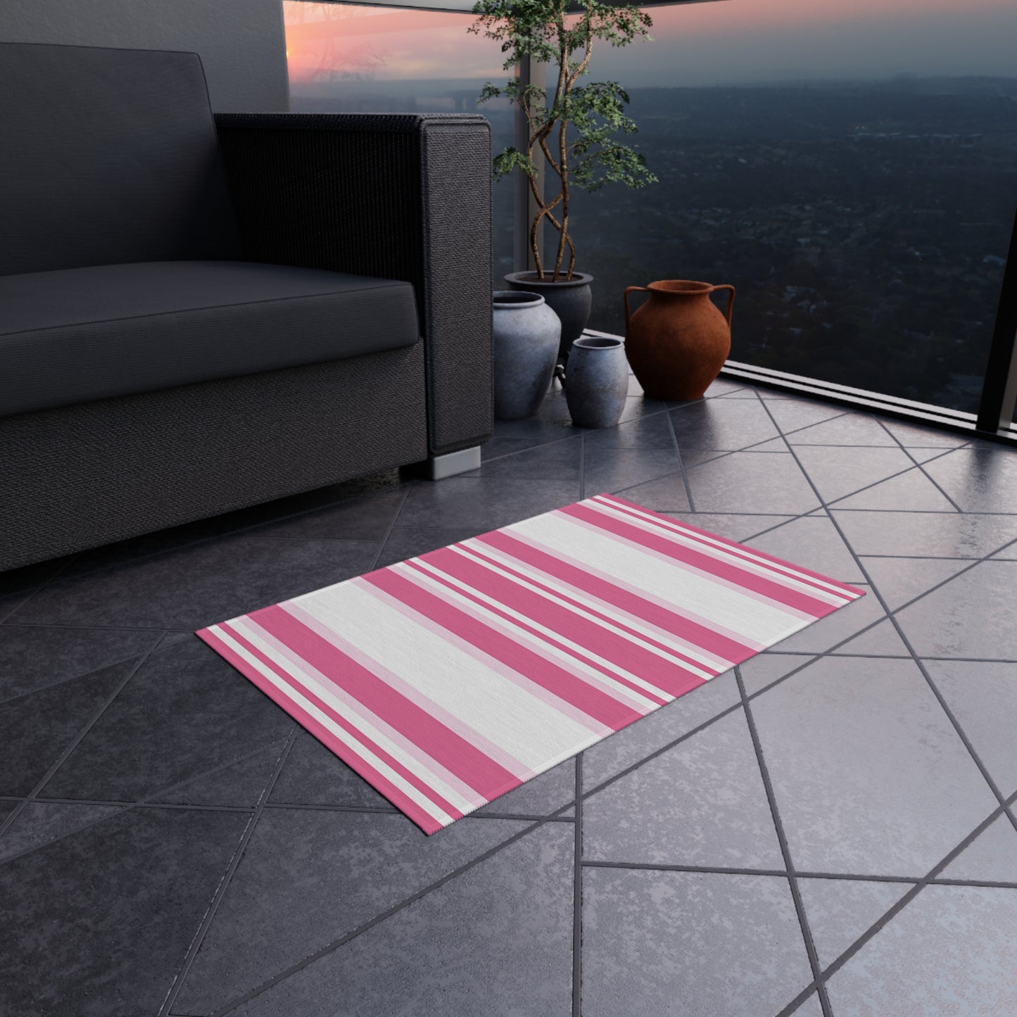 Pink Striped Pattern Outdoor/Indoor Rug | Patio Mat, Weather-Resistant