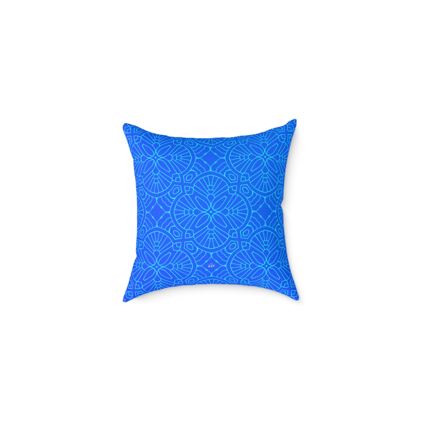 Blue Mandala Pattern Square Pillow | Geometric Decorative Cushion