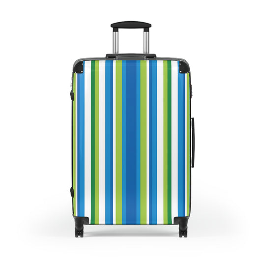 Blue Green Vertical Stripes Suitcase | Luggage Travel Accessory