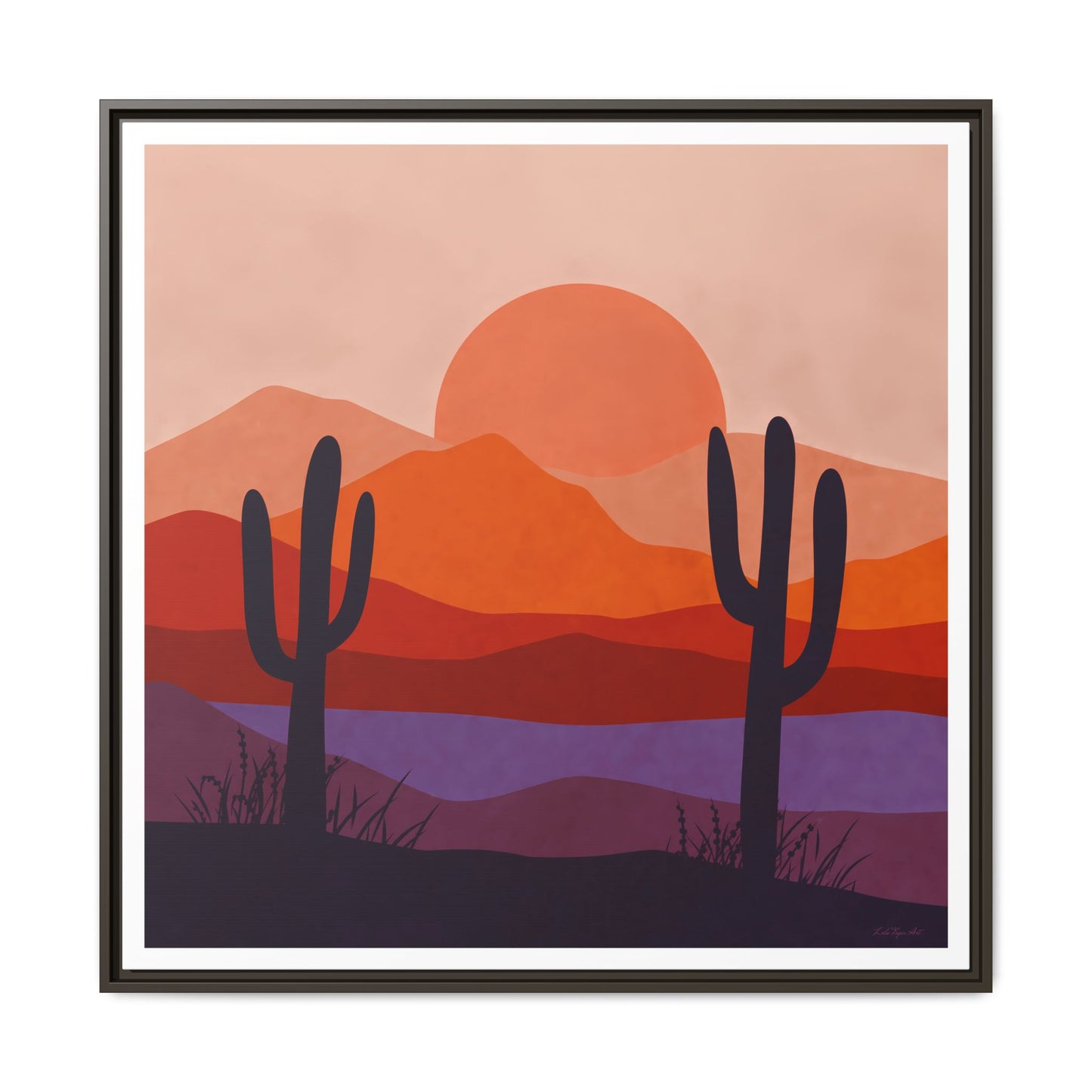 Desert Sunset Framed Canvas Art, Boho Home Decor, Nature Wall Art, Cactus Print, Warm Colorful Wall Decor, Housewarming Gift - LOLA VEGAS ART