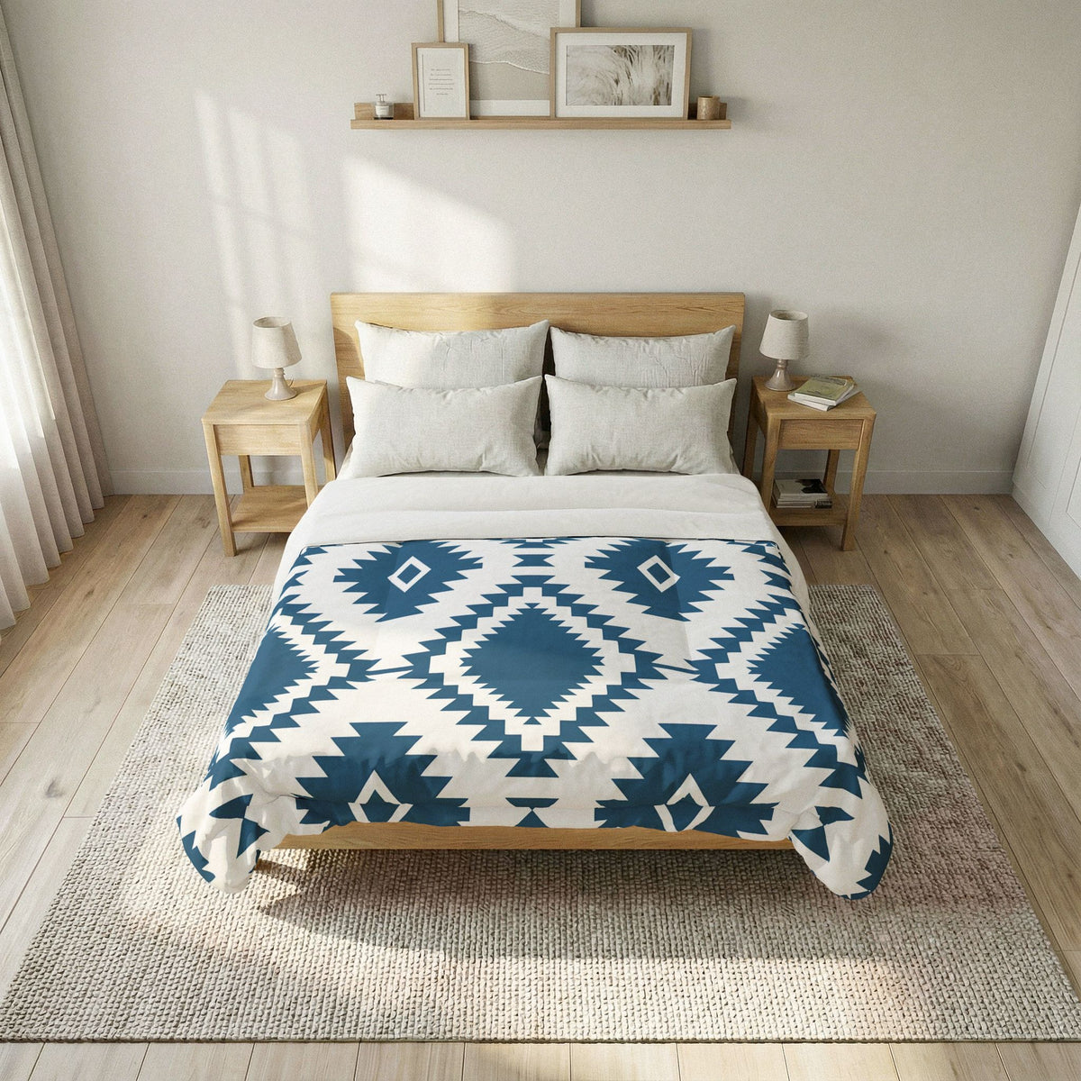 Blue Aztec Diamond Cotton Comforter | Southwestern Geometric Bedding