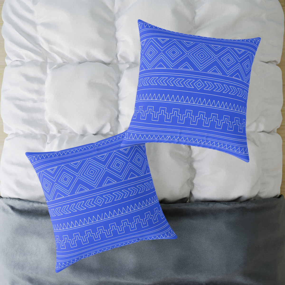 Blue Aztec Pattern Square Pillow | Geometric Tribal Throw Pillow