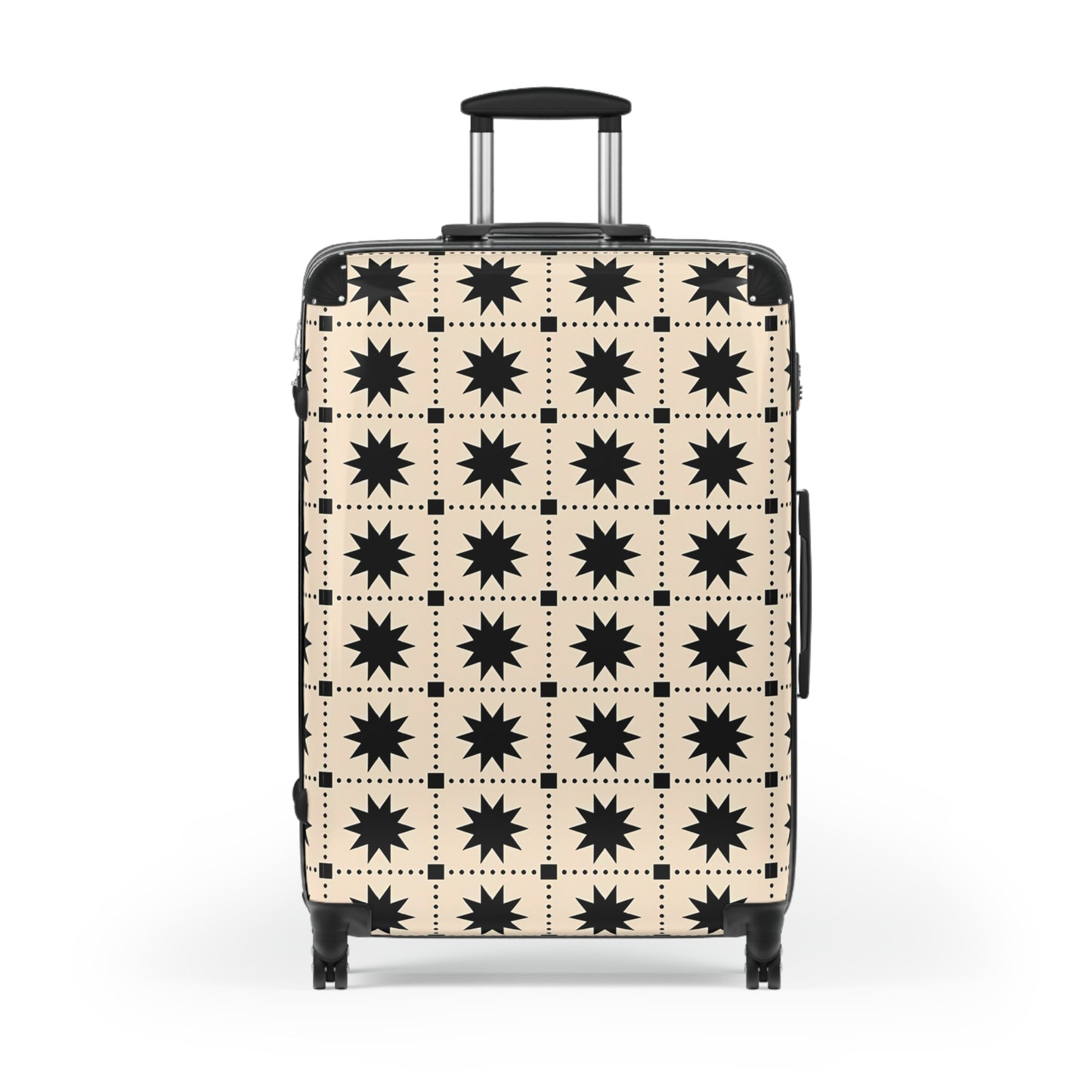 Black Creme Star Grid suitcase | Patterned Carry-On Luggage