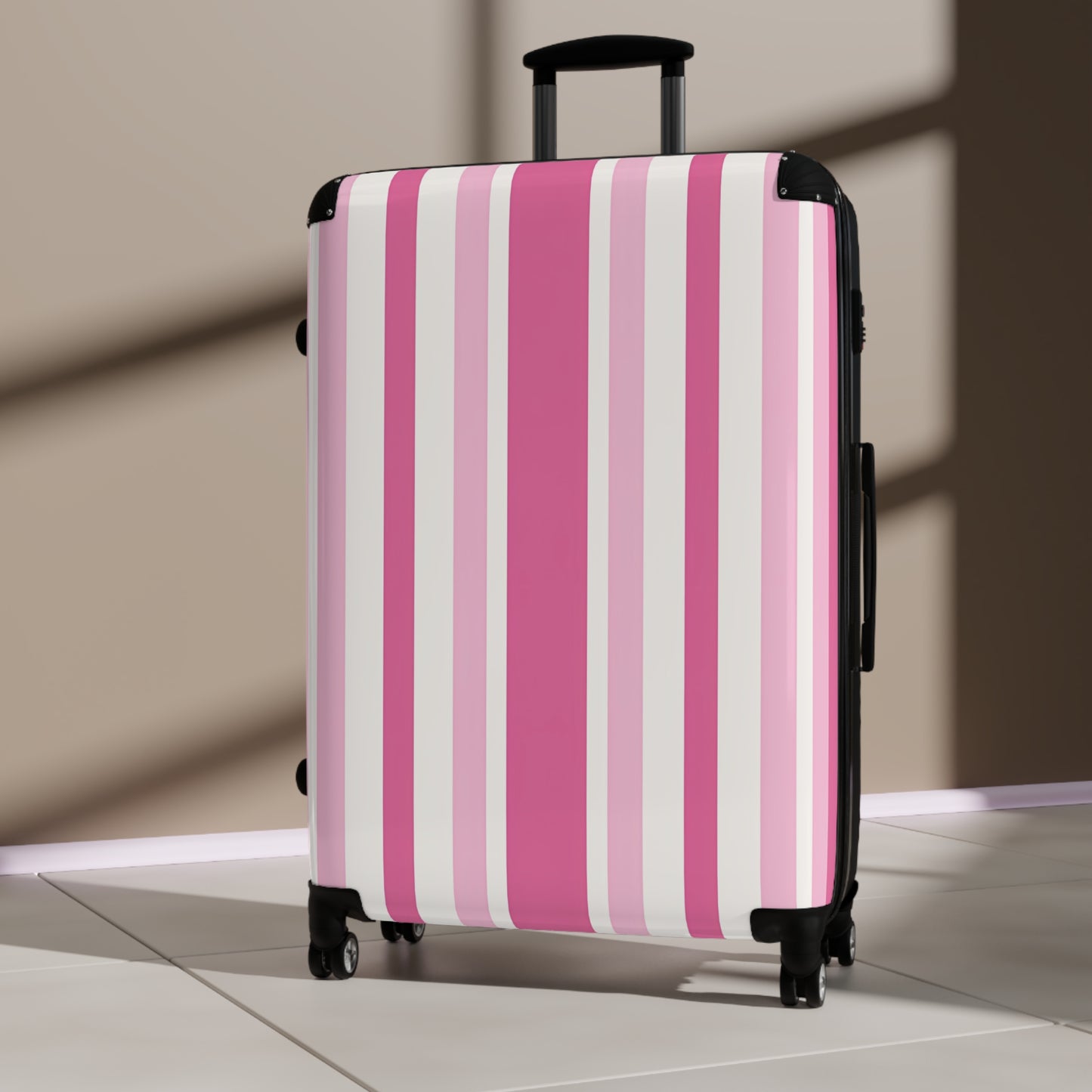 Pink Striped Suitcase | Hard Shell Luggage