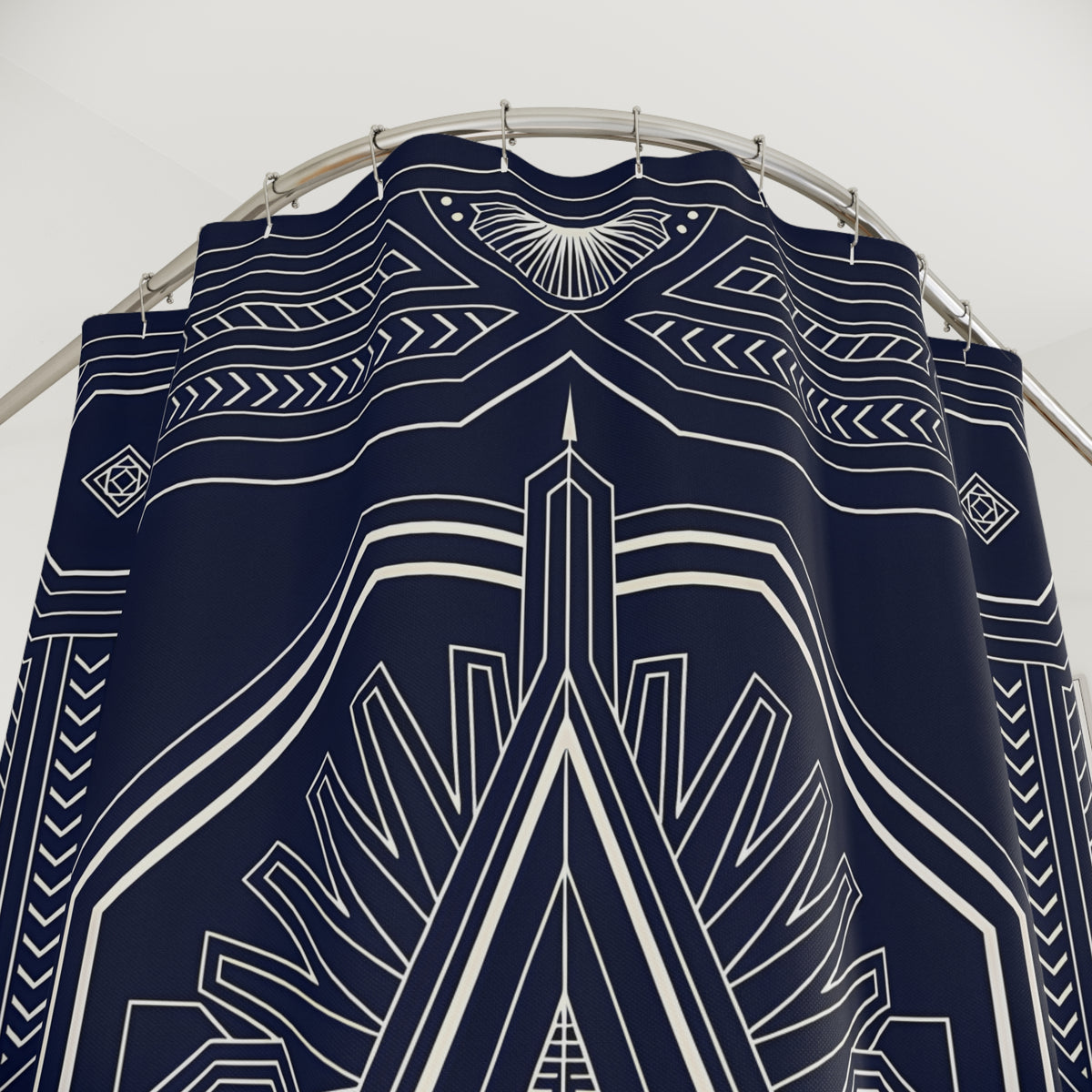 Art Deco Geometric Shower Curtain | Navy White Pattern, Bathroom Decor